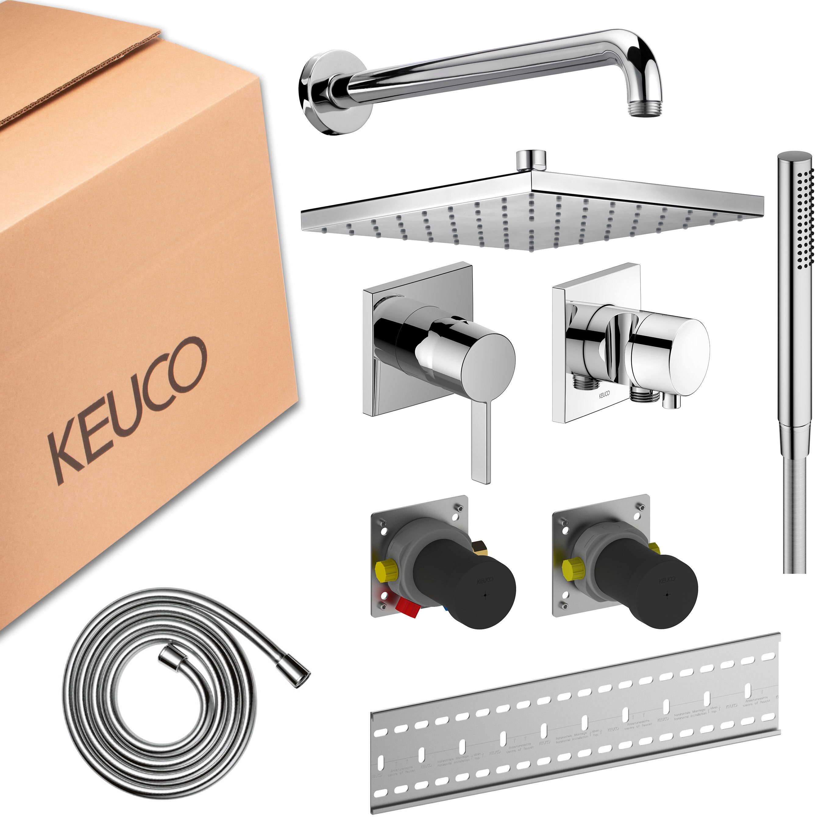 Keuco Duschsystem IXMO, Höhe 38.00 cm, Set, mit Unterputz-Grundkörper & Umstellventil, eckige Rosetten, verchromt