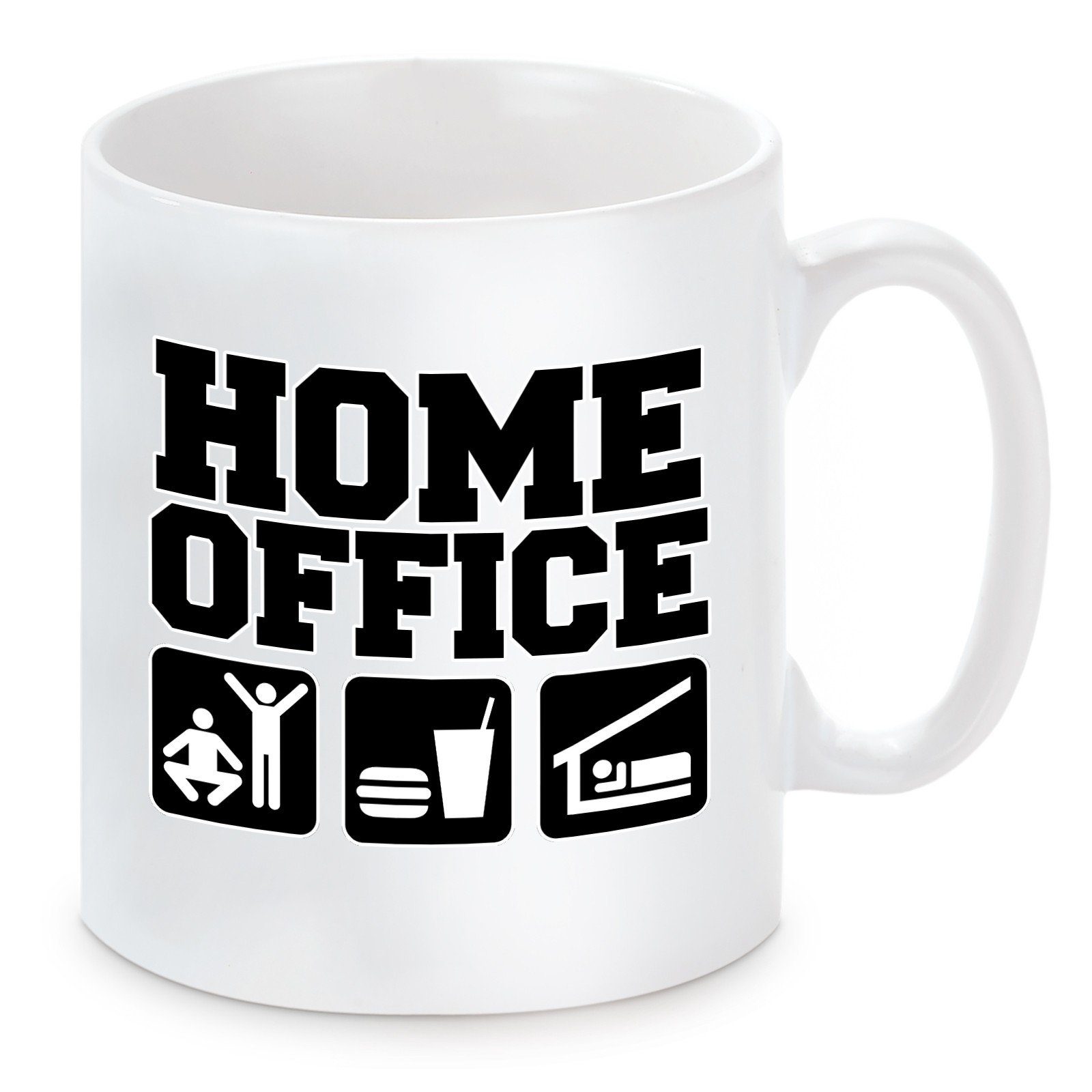 Herzbotschaft Tasse Kaffeebecher mit Motiv Homeoffice, Keramik, Kaffeetasse spülmaschinenfest und mikrowellengeeignet