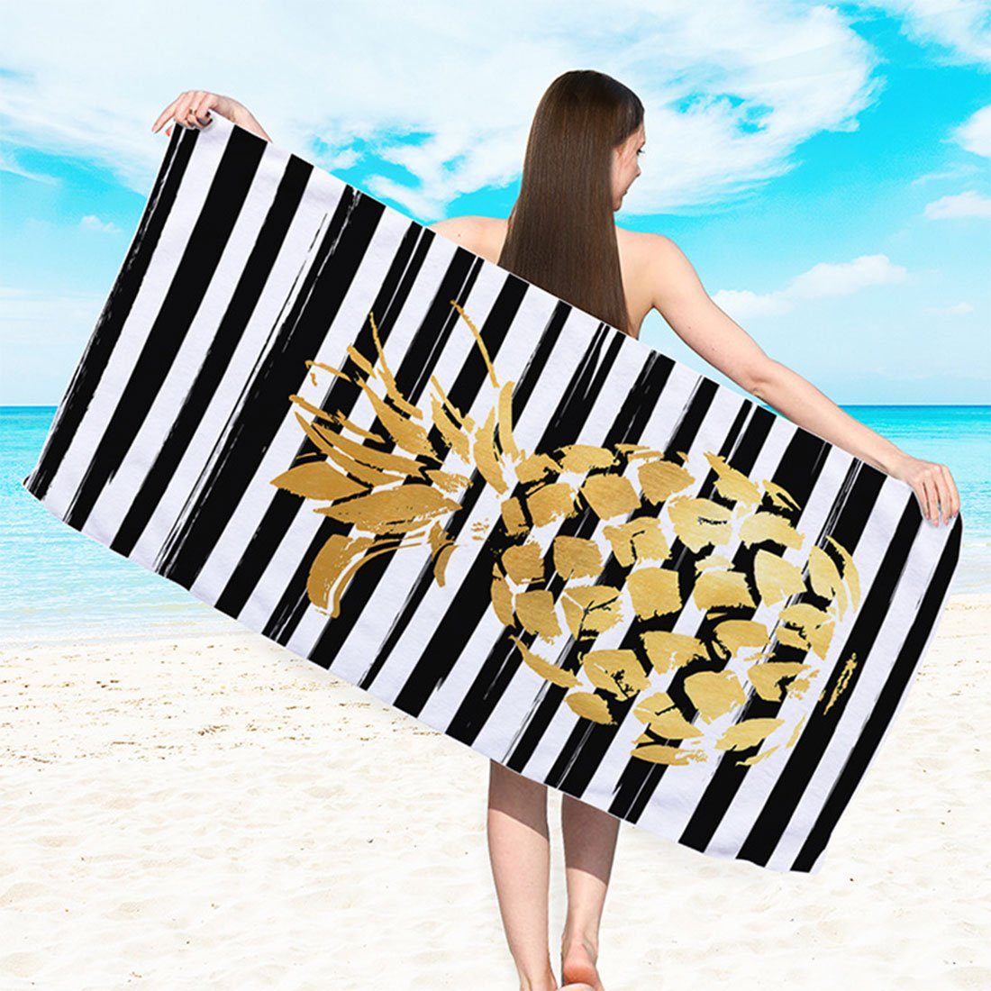 CFYDW Badetücher Badetuch für Erwachsene, bedrucktes Strandtuch aus Mikrofaser Schwarz