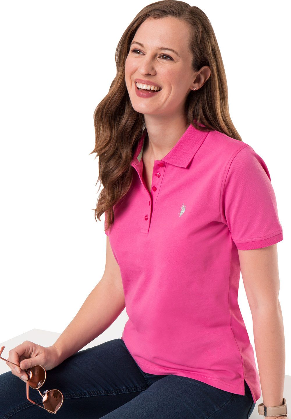 U.S. Polo Assn. Poloshirt Stretch-Piqué mit taillierte Passform