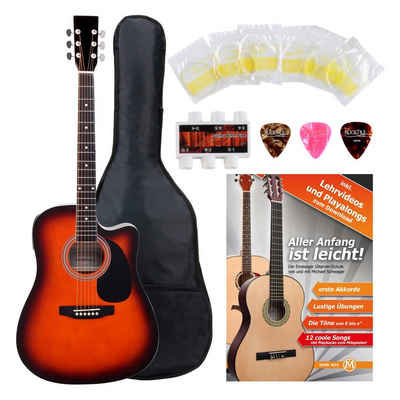 Classic Cantabile Westerngitarre mit Tonabnehmer WS-10-CE, Dreadnought-Style mit Cutaway