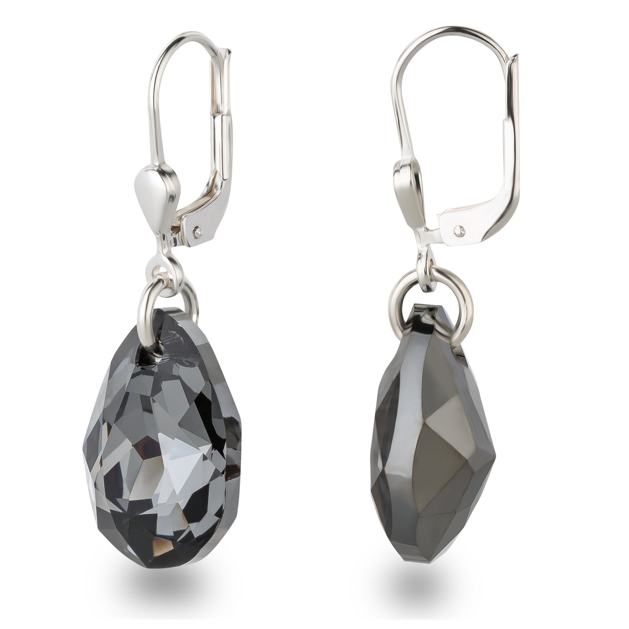 Schöner-SD Paar Ohrhänger Ohrringe hängend mit Pear Cut Kristall Tropfen 16mm, 925 Silber
