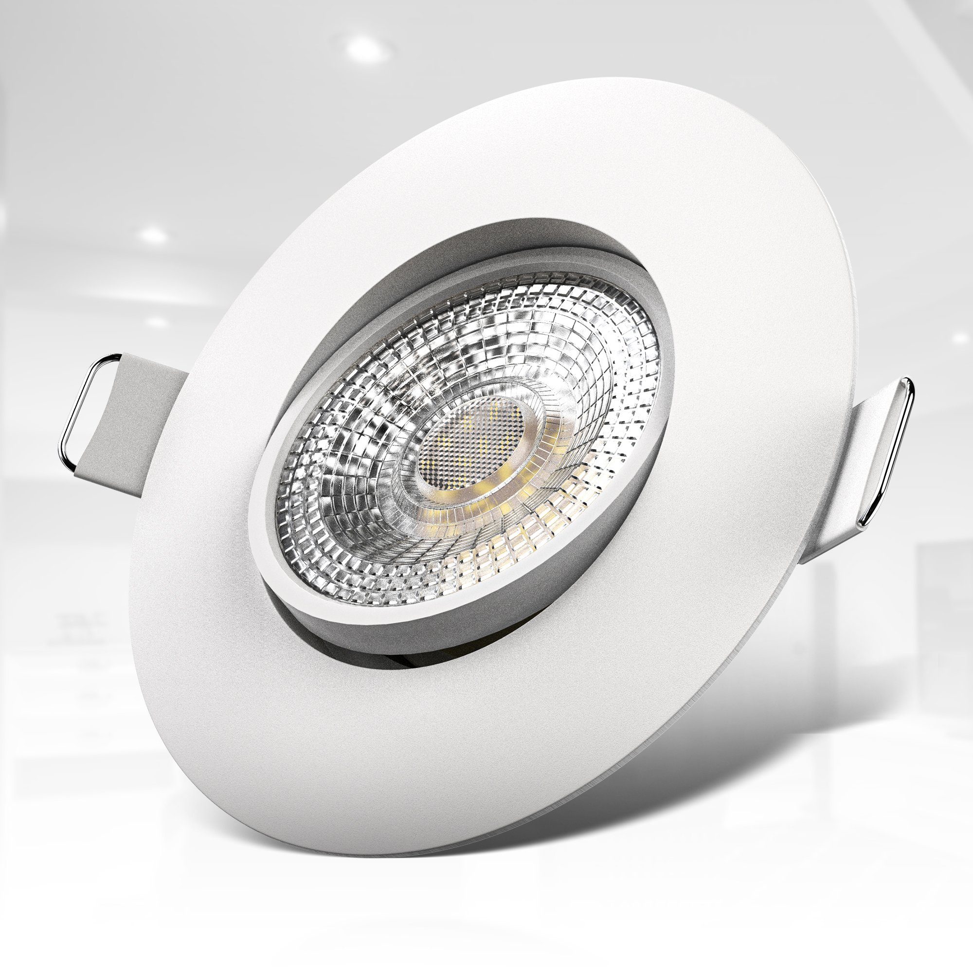 B.K.Licht LED Einbauleuchte BK_EL1249 6er LED Außenmaß Set LED Lm, 3.000K Warmweiß, 460 5W, Ø9cm, Lochbohrung Einbaustrahler, integriert, Ø6,8cm, fest Schwenkbar, Warmweiß
