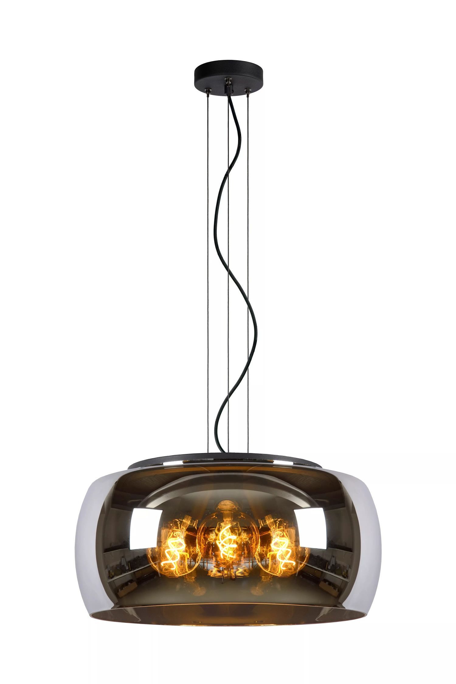 Licht-Erlebnisse Pendelleuchte SAVIK, ohne Leuchtmittel, Rauchglas Metall E27 D: 50 cm H: max. 158 cm Schwarz Rauchgrau rund