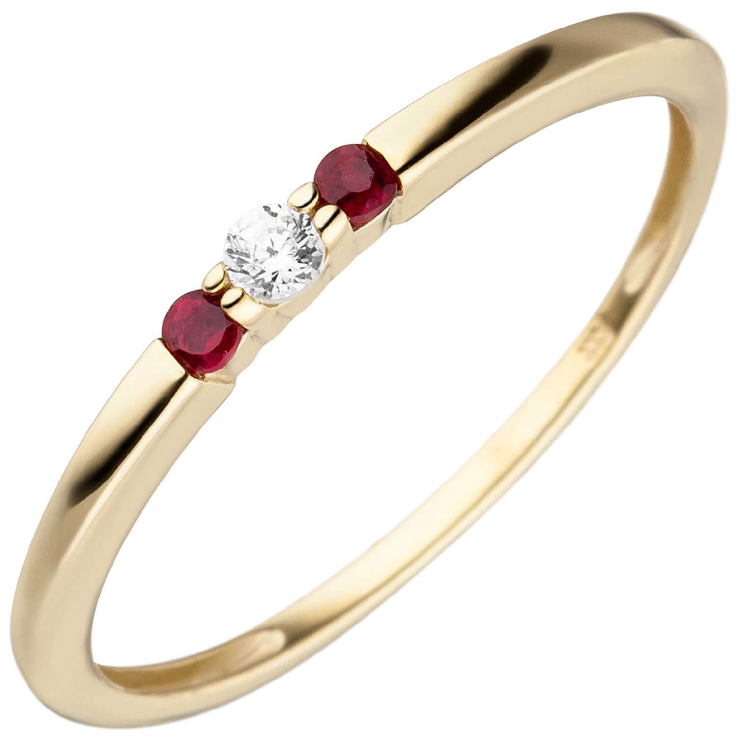 Schmuck Krone Goldring Ring aus 333 Gelbgold mit Rubin & Zirkonia, Gold 333