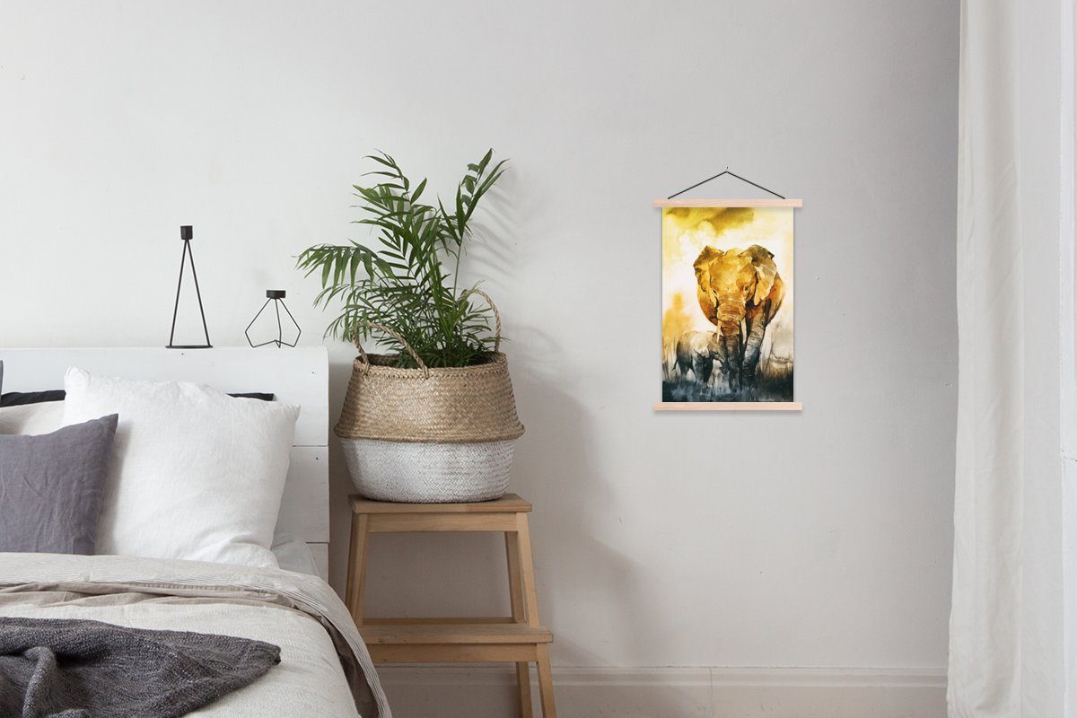 Bilderleiste, Aquarell, Elefant (1 - MuchoWow Poster Kind Wohnzimmer, Textilposter für Magnetisch Posterleiste, - St),