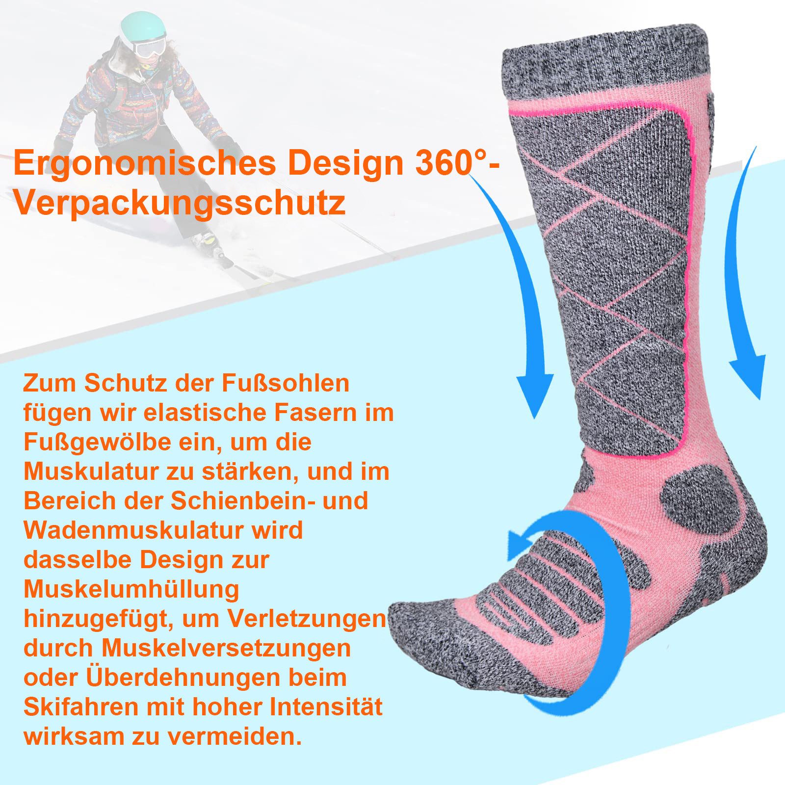 BTTO Funktionssocken Thermosocken Heizsocken,Elektrisch Beheizte Socken,Hochelastische Thermo Socken für Männer und Frauen,für Skifahren, Skaten, Wandern