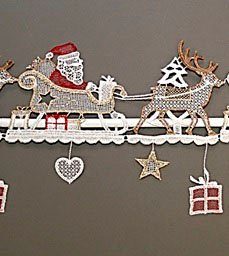 Scheibengardine Weihnachtsmann, Stangendurchzug Plauen, Fensterdekoration Stickereien halbtransparent, "Weihnachtsmann" St), (1
