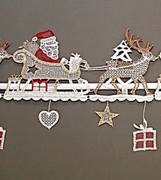 Stickereien Plauen Scheibengardine Weihnachtsmann (1 St), Stangendurchzug, halbtransparent, Fensterdekoration "Weihnachtsmann"