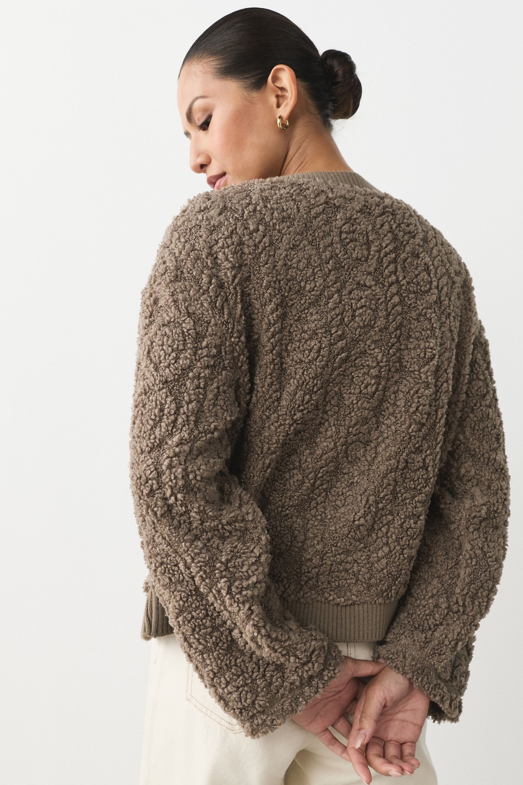 Next Cardigan Zopfstrickjacke mit Knöpfen aus Borg-Fleece (1-tlg) günstig online kaufen