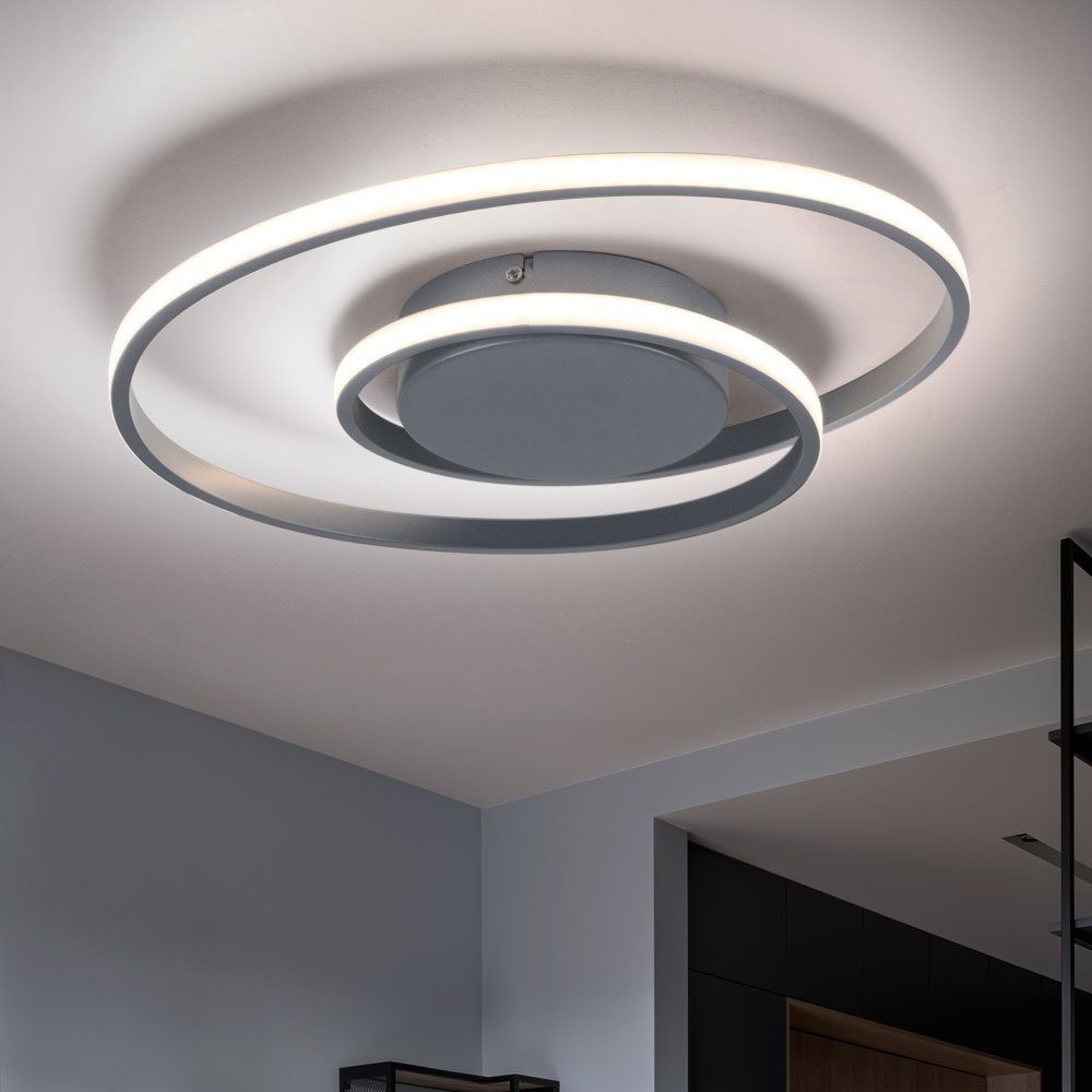 etc-shop LED Deckenleuchte, LED-Leuchtmittel fest Warmweiß, Deckenleuchte LED verbaut, Modern dimmbar Wohnzimmerlampe silber