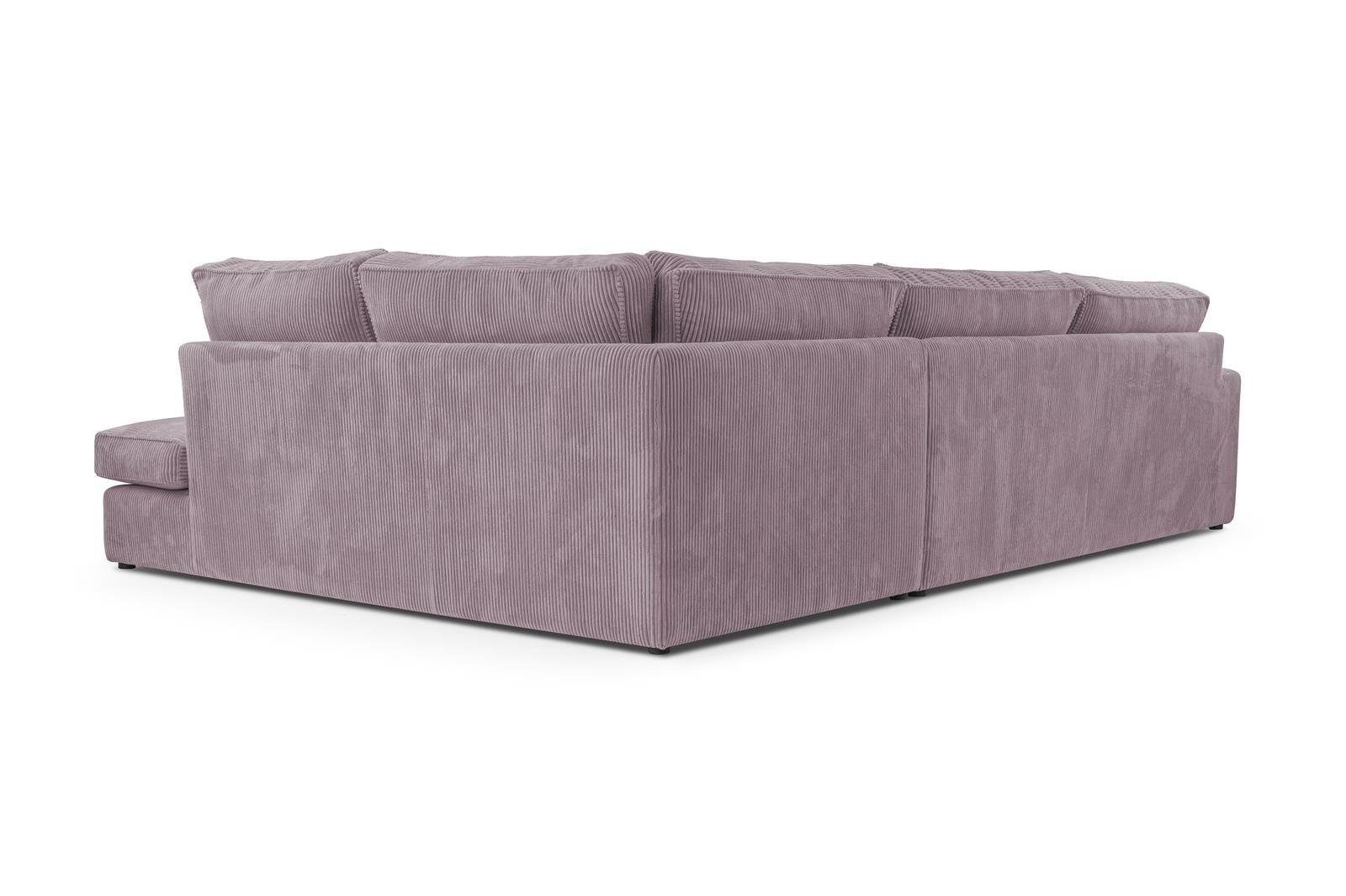 Ecksofa Velours, L-Form LAMINE, cm Wohnzimmersofa, Ecke aus Rosa Compleo L: große 314