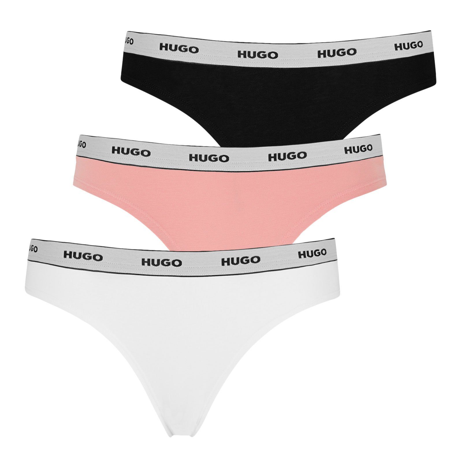 HUGO String Cotton Stretch (3-St) mit Logobund 974 black / rose / white | Klassische Strings