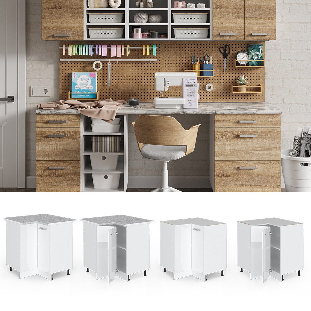 Vicco Schranksystem R-Line, Weiß Hochglanz/Weiß, 75.6 günstig online kaufen