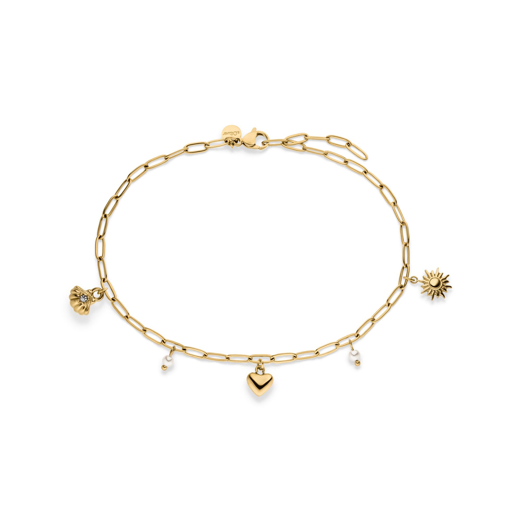 s.Oliver Fußkette mit Anhänger Summer Charms, Muschel-Design, Herz, Sonne, mit Kunststoffperle