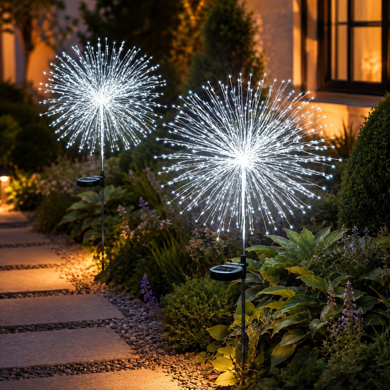 ibettertec LED Solarleuchte LED Solarleuchte Solarlampen Garten 120 LED Feuerwerk Solarleuchten, gartendeko, solarlampen für außen, Tageslichtweiß, Leuchtmittel, WarmweiB, Wetterfest Pusteblume Solarlampen 8 Modi mit Erdspieß