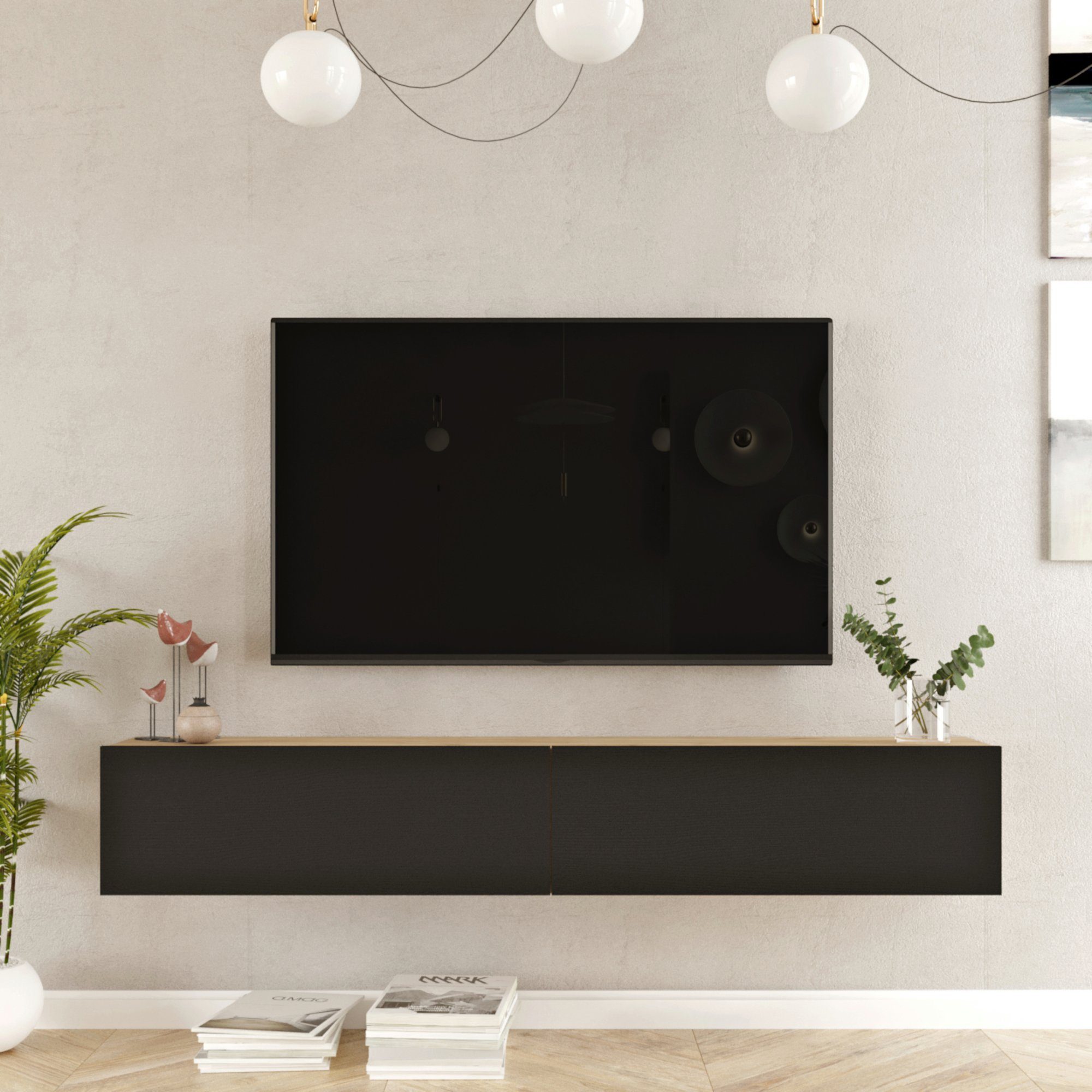 en.casa TV-Schrank »Lapinlahti« 180x31,5x29,5cm Schwarz/Betonoptik günstig online kaufen