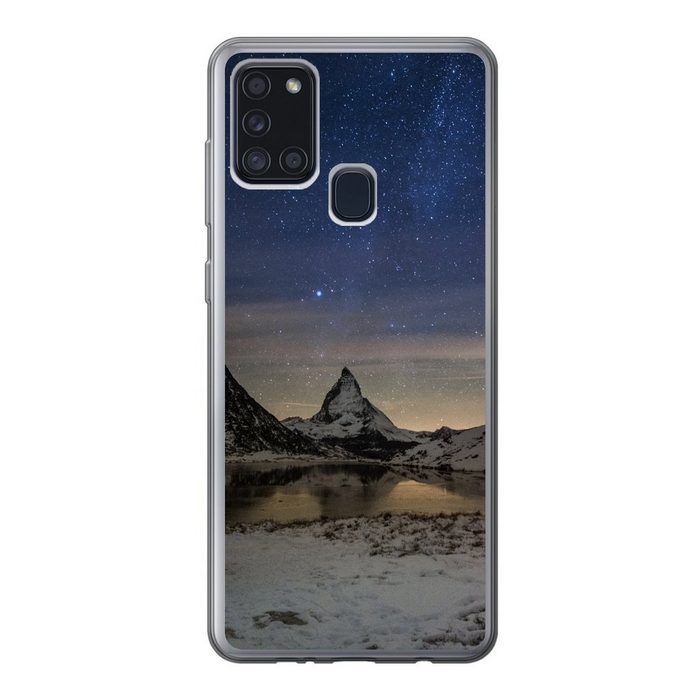 MuchoWow Handyhülle Alpen - Sternenhimmel - Zelt Handyhülle Samsung Galaxy A21s Smartphone-Bumper Print Handy