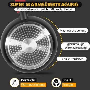 KESSMANN Pfannen-Set Bratpfanne 20 24 28 30 cm + Hochrandpfanne 24cm mit Deckel 12tlg, Aluminium (Set, 12-tlg., Inkl. 3 Filzeinlagen + 1 Pfannenwender + 1 Untersetzer + 1 Holzlöffel), Pfannenset induktionsherd Kasserolle Hochrand Pfanne Kochpfanne Tiegel