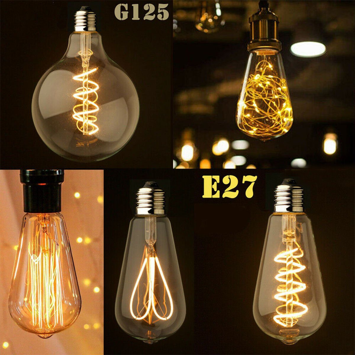 LETGOSPT Flutlichtstrahler LED Edison Glühbirne E27, Retro Glühbirne 4W Vintage Stil LED Birne, LED wechselbar, Warmweiß, E27 Edison Vintage LED Lampe, Filament Nostalgie Glühbirne G80 4W Kurve