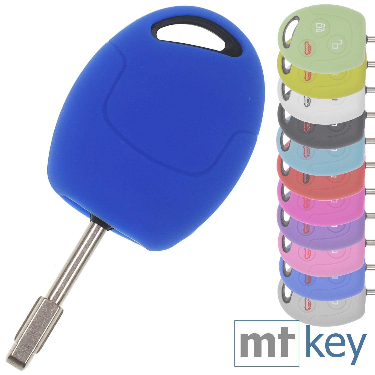 II Fiesta Knopf Blau, Transit Galaxy Schutzhülle S-MAX Ford VI Fusion Softcase mt-key Autoschlüssel für Mondeo Focus Schlüsseltasche 3 Silikon