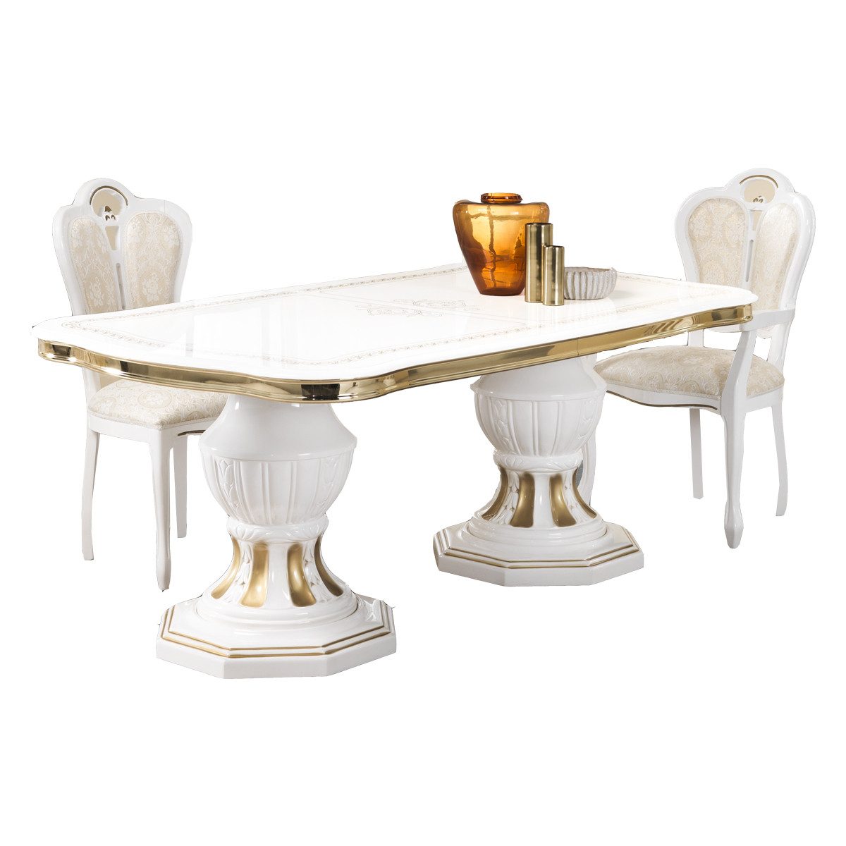 Interdesign24 Esstisch Bella (ausziehbar, 185 - 230 cm, im Barock-Stil, mit Goldverzierungen), in Weiß/Gold
