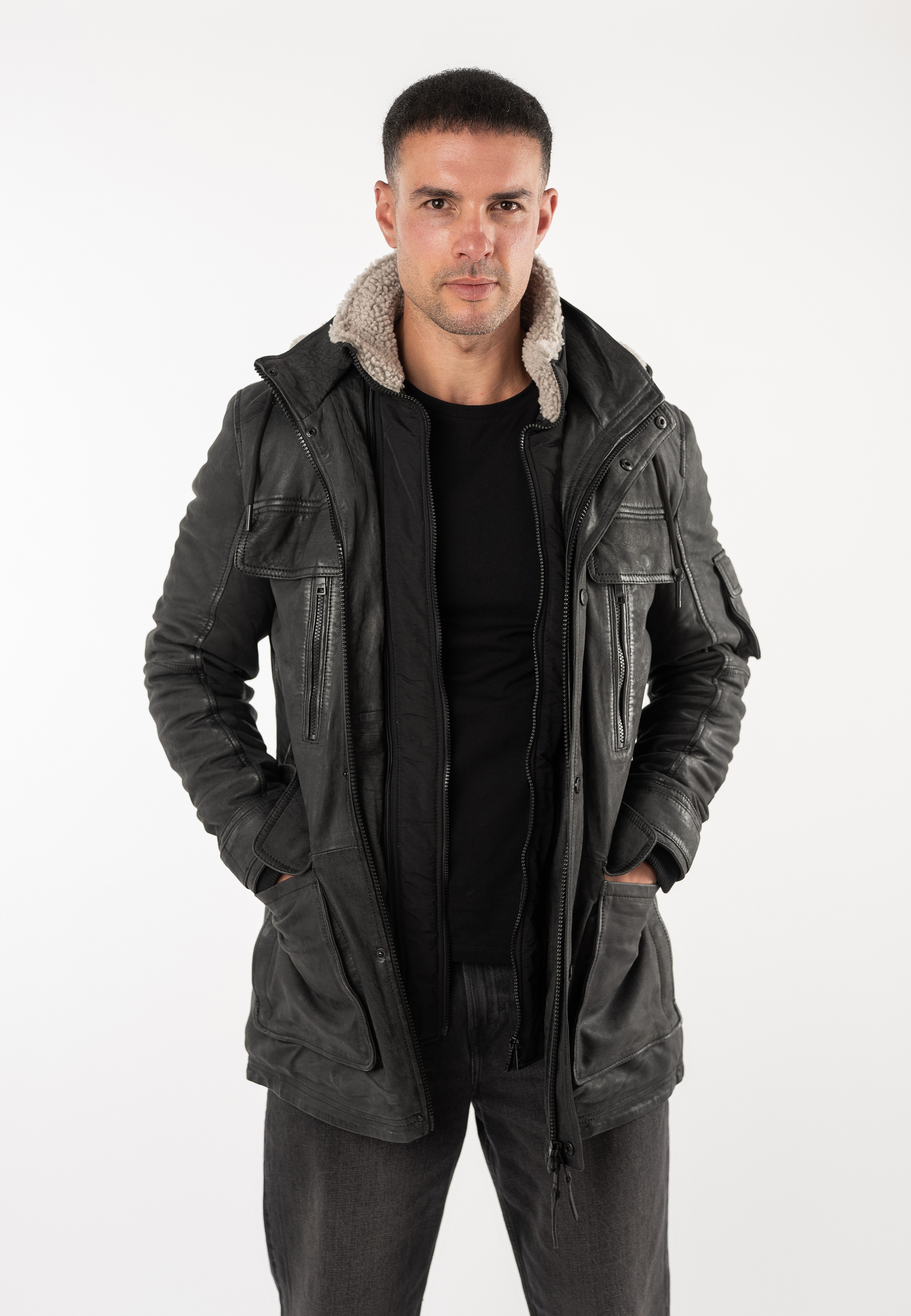 Mauritius Parka MMUnimak (mauritiusHerren26) aus Leder mit textilen Details