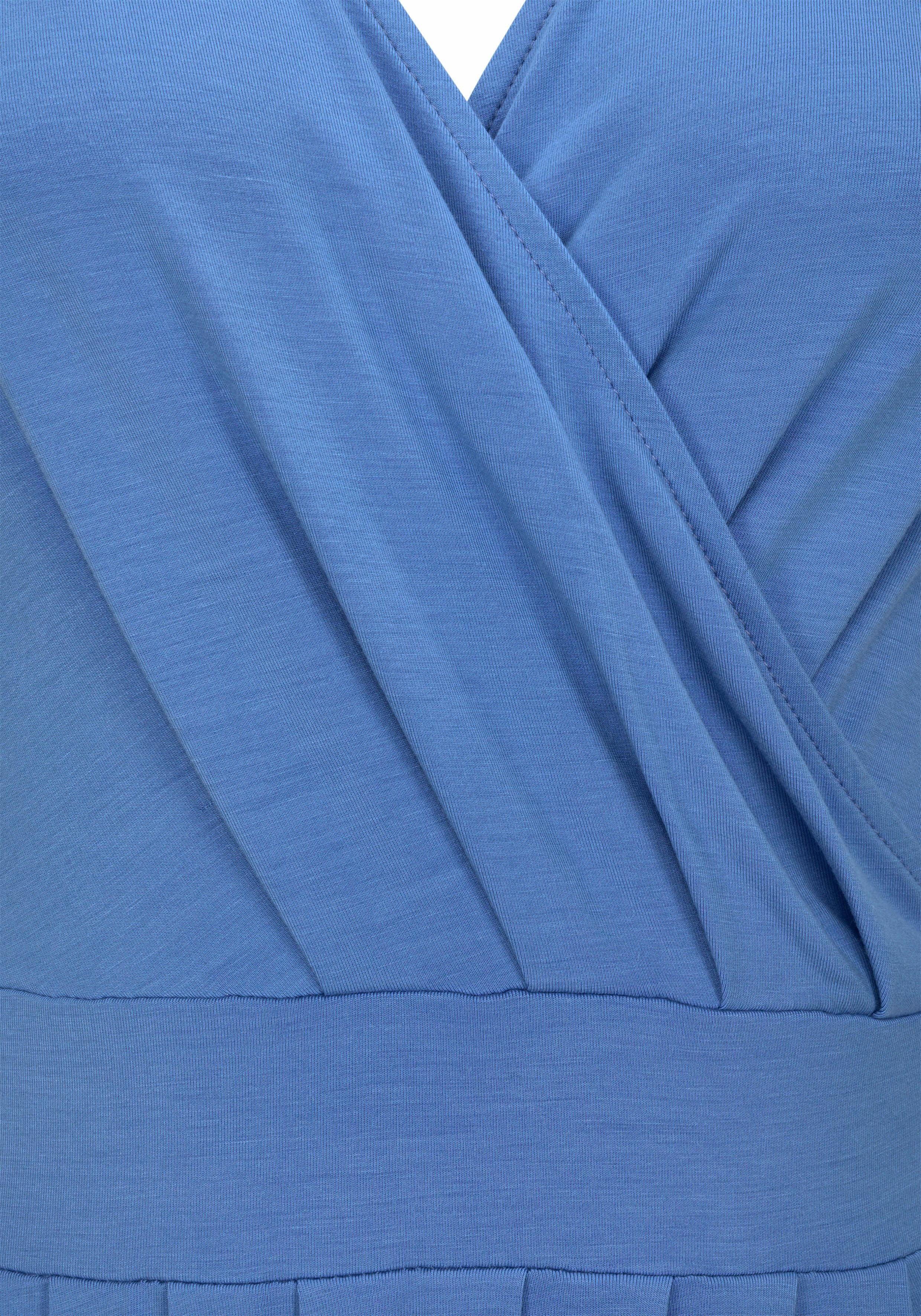 Beachtime Jerseykleid mit tiefem V-Ausschnitt in Wickeloptik, Sommerkleid, Basic