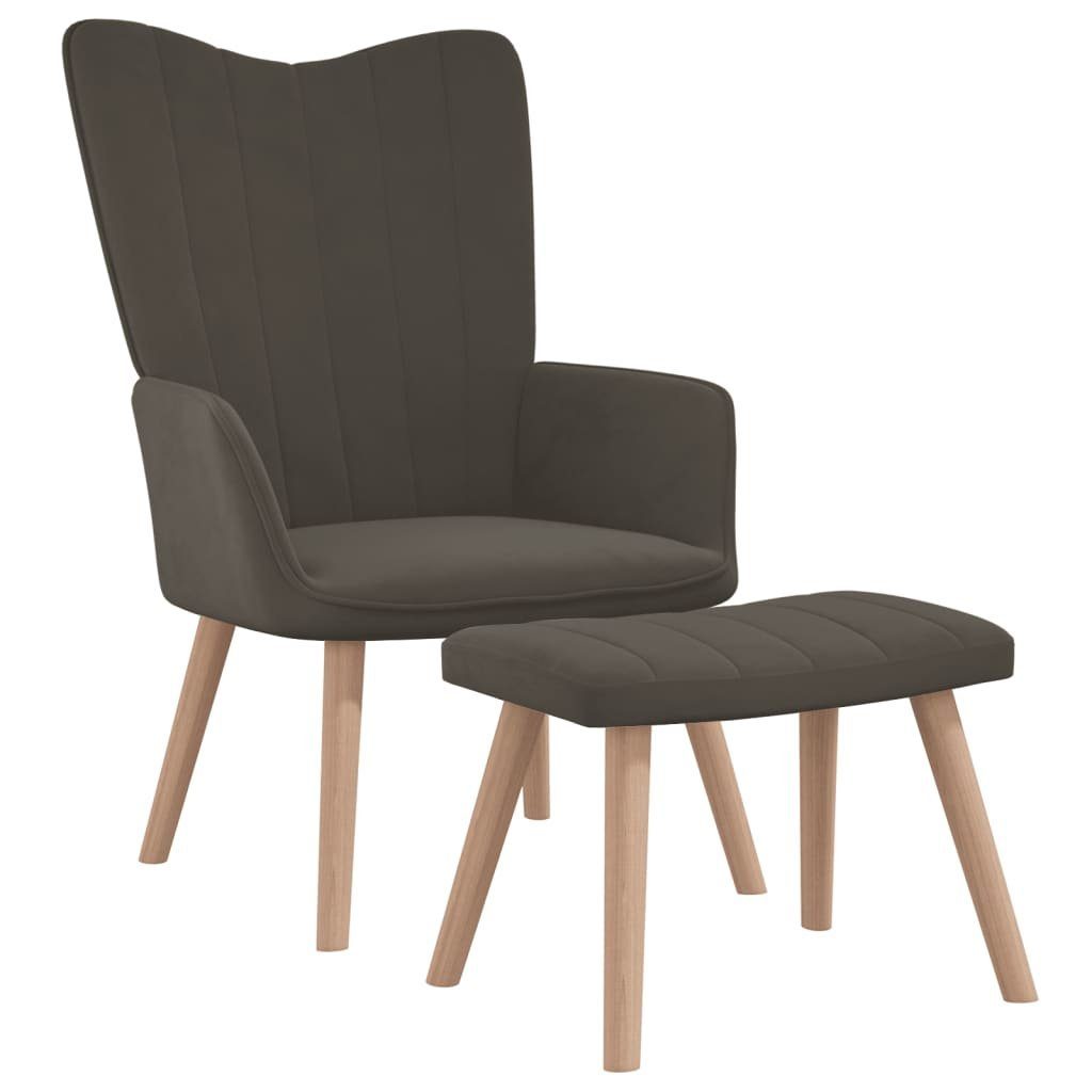 furnicato Samt Sessel Dunkelgrau Relaxsessel mit Hocker