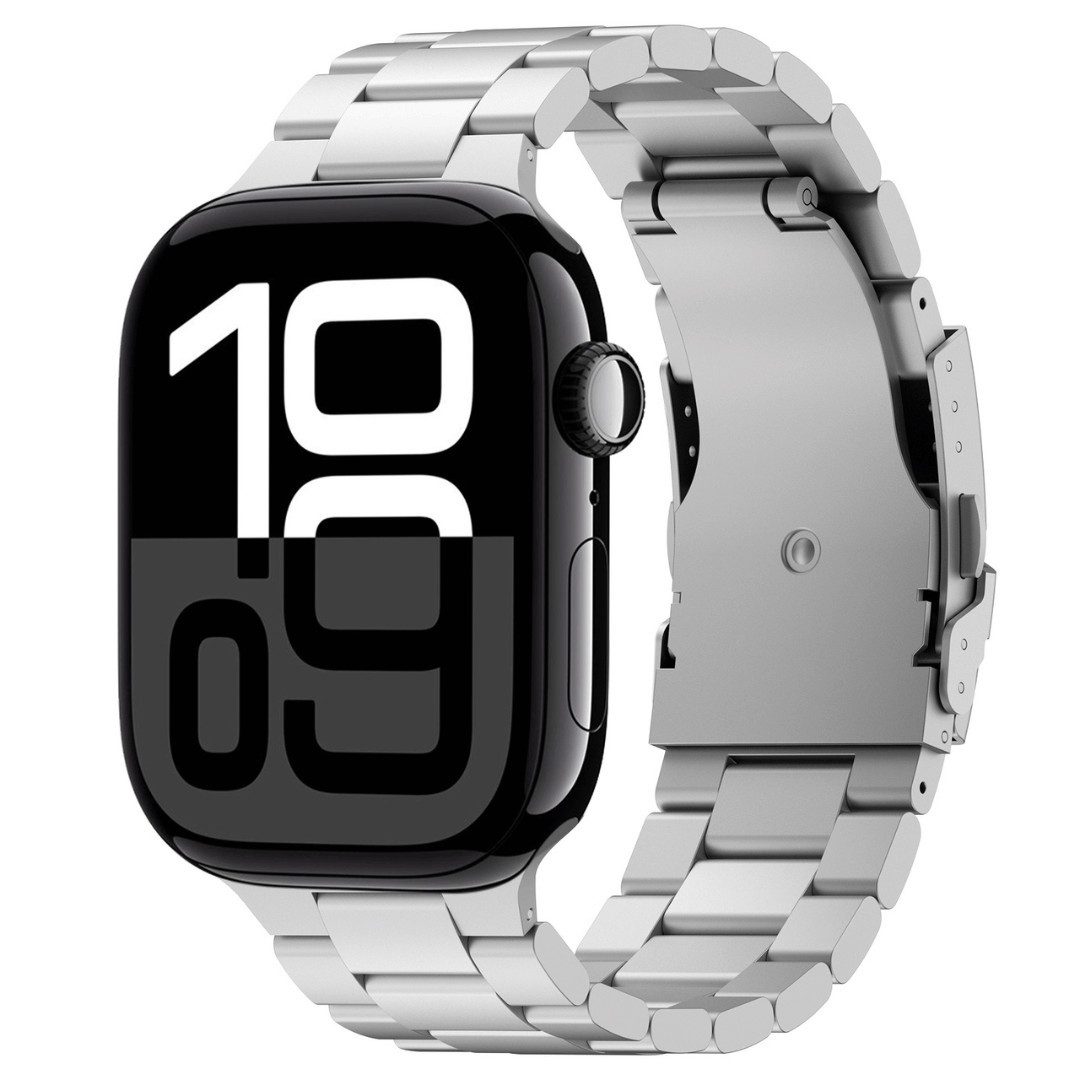 SmartUP Smartwatch-Armband für Apple Watch 1-10 / SE Ultra Metall Edelstahl Gliederarmband Ersatz, kompatibel mit allen Apple Watch Modellen, rostfreier Edelstahl