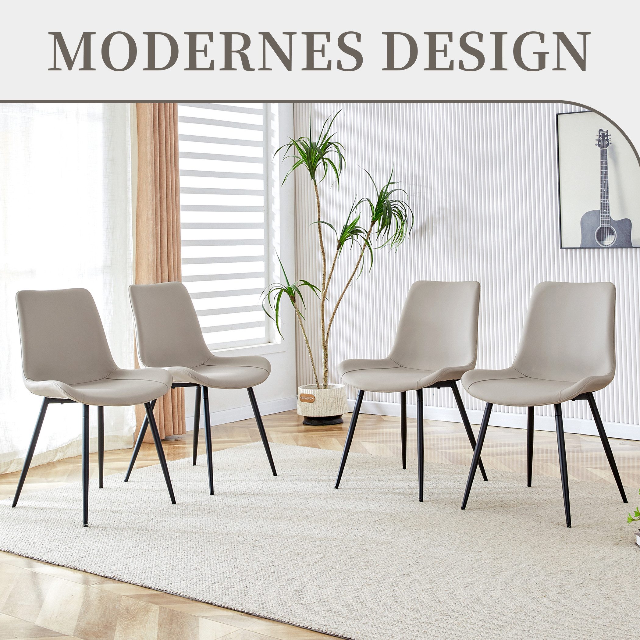 SeedWave Esszimmerstuhl 4er Set Küchenstuhl aus PU-Leder, mit Geschwungenem Sitz, Metallfüßen, Polsterstühle inkl. Rutschfeste Füße, Schwammfüllung