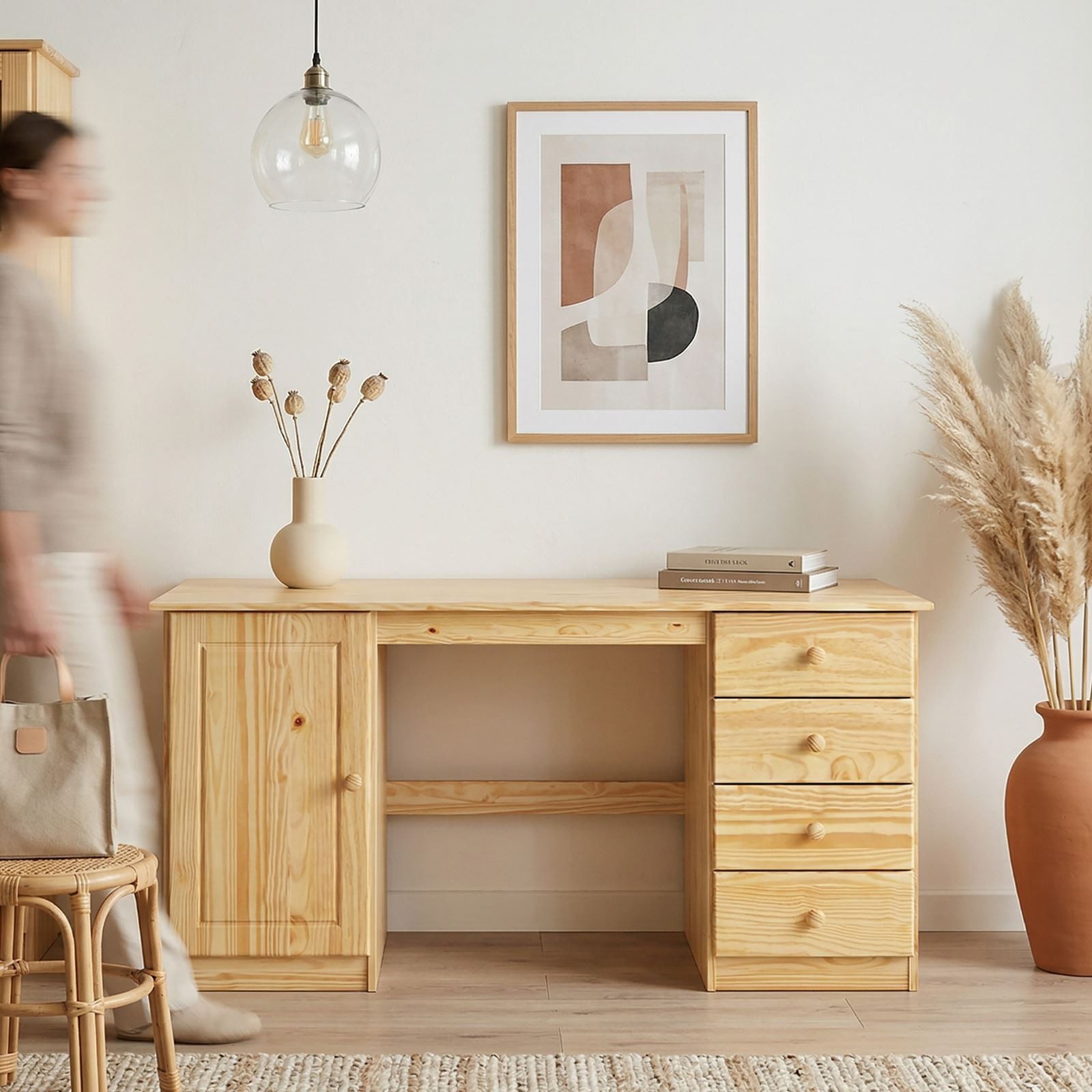 IDIMEX Schreibtisch MANAGER, Bürotisch mit Stauraum, 4 Schubladen und Fach Kiefer Massivholz natur