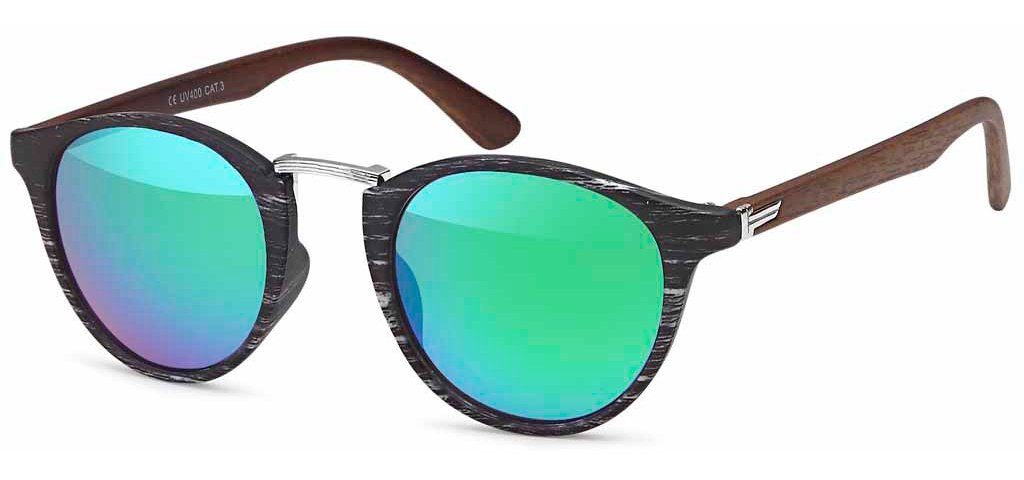 styleBREAKER Sonnenbrille (1-St) Verspiegelt Gestell Schwarz-Silber / Glas Grün-Blau verspiegelt