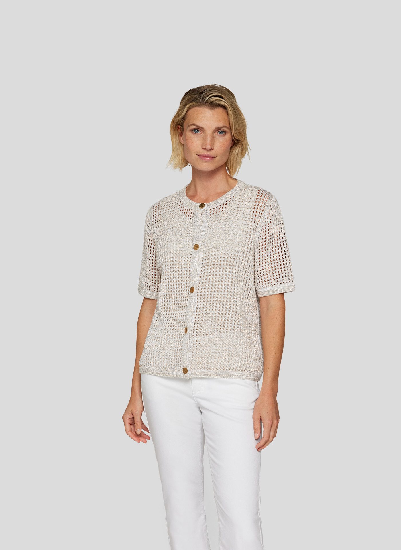 Rabe Strickjacke kurzarm, mit Loch-Struktur und Knopfverschluss günstig online kaufen