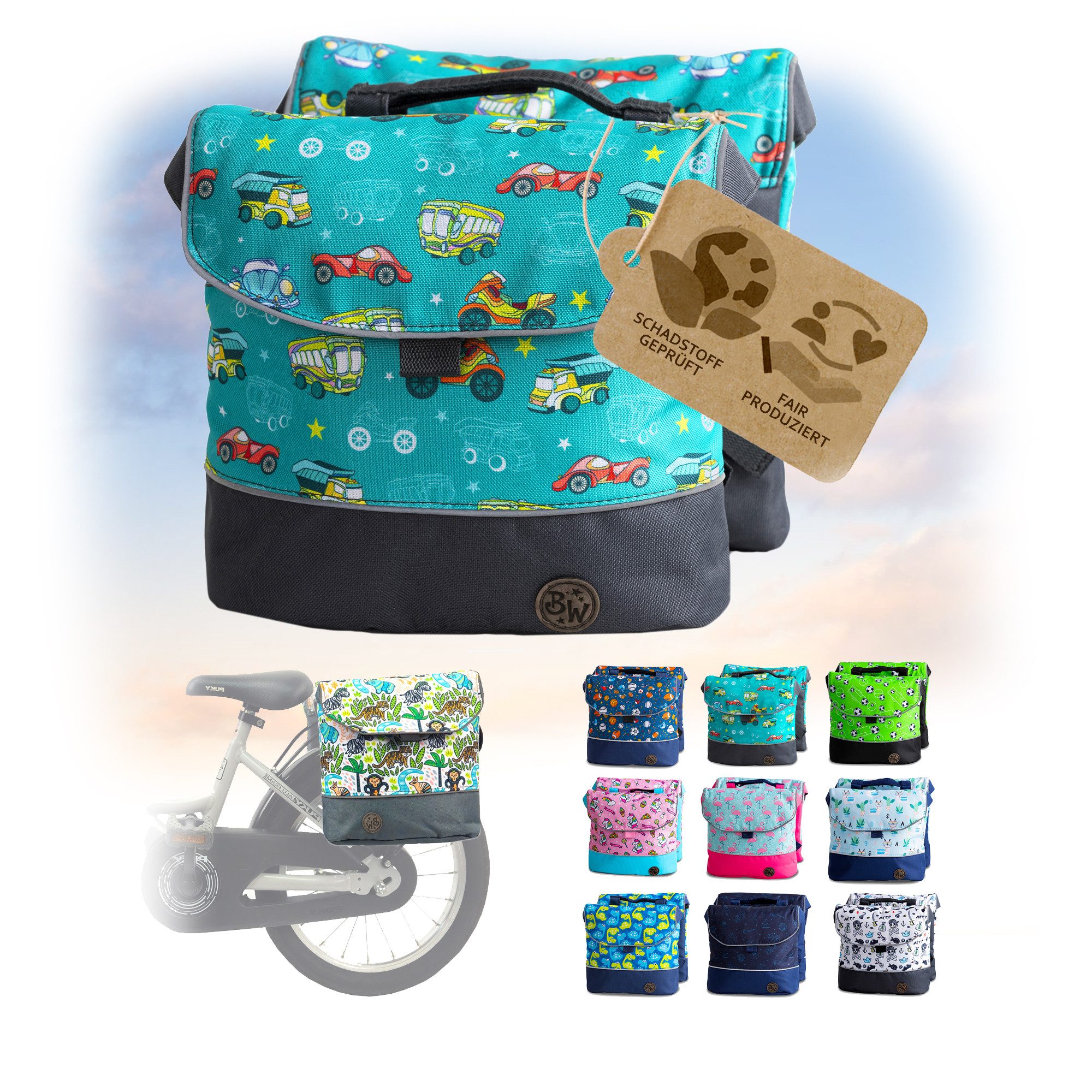 BambiniWelt by Rafael K. Gepäckträgertasche Gepäckträgertasche Fahrradtasche für Kinder z.B. für Puky Räder (M1), eingenähte Reflektorstreifen für mehr Sicherheit in der Dämmerung