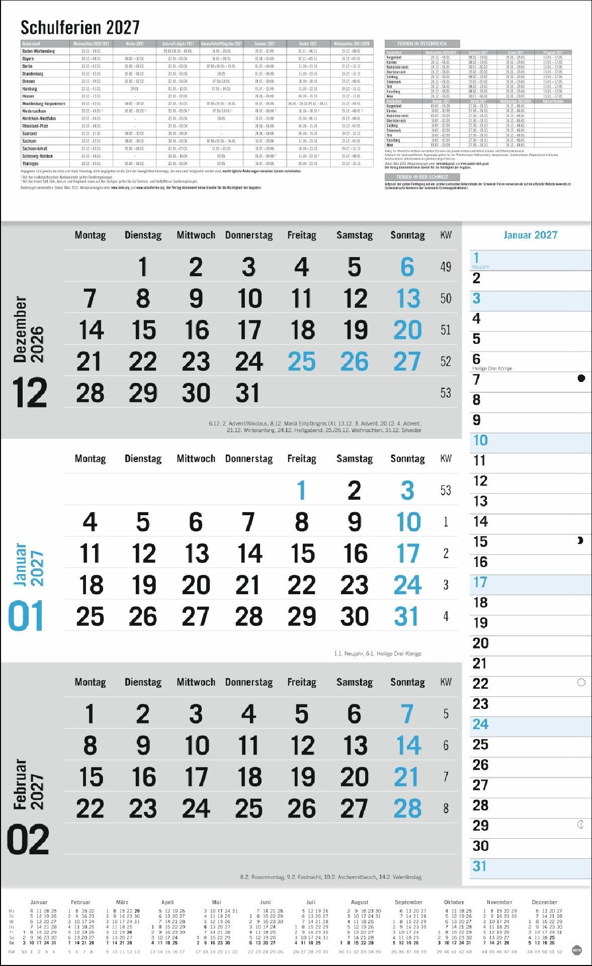 Athesia Kalenderverlag Wandkalender 3-Monats-Planer Klappfälzel 2027