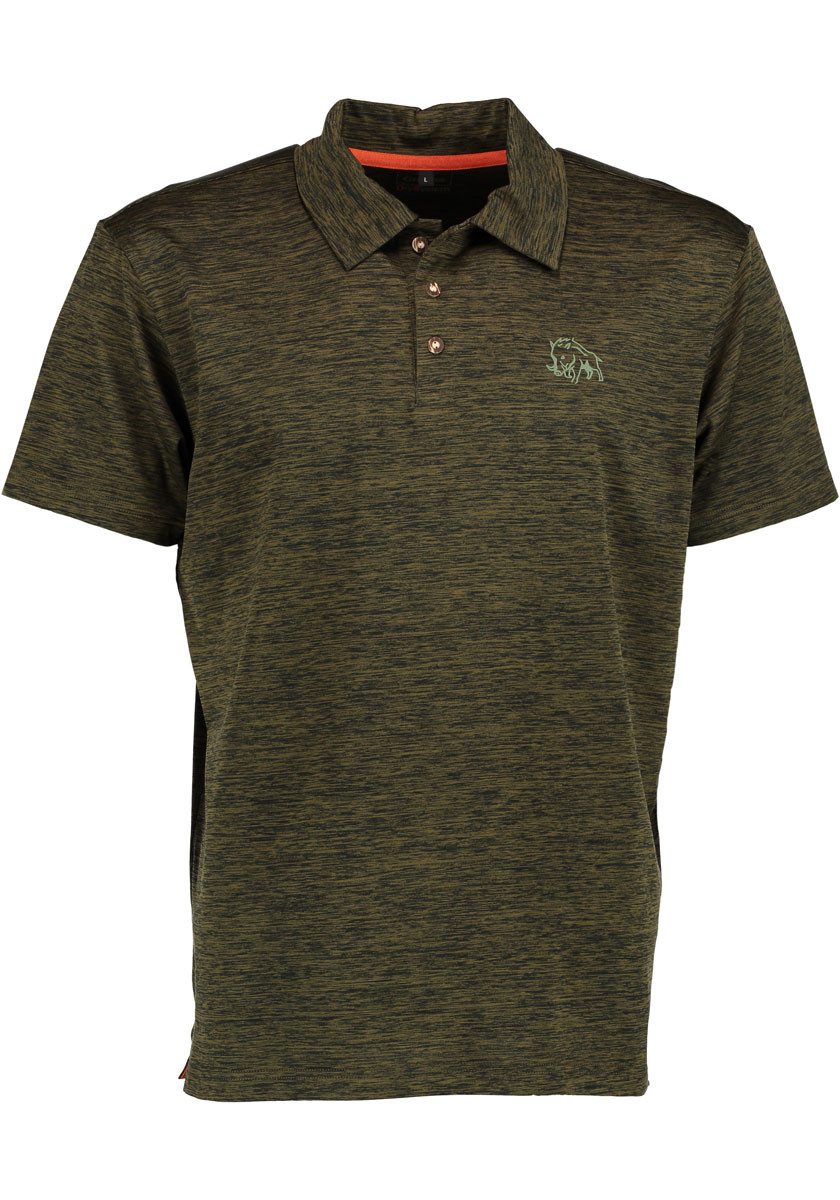 OS Trachten Poloshirt Plogin Kurzarm Jagdshirt mit Wildsau-Stickerei auf der Brust