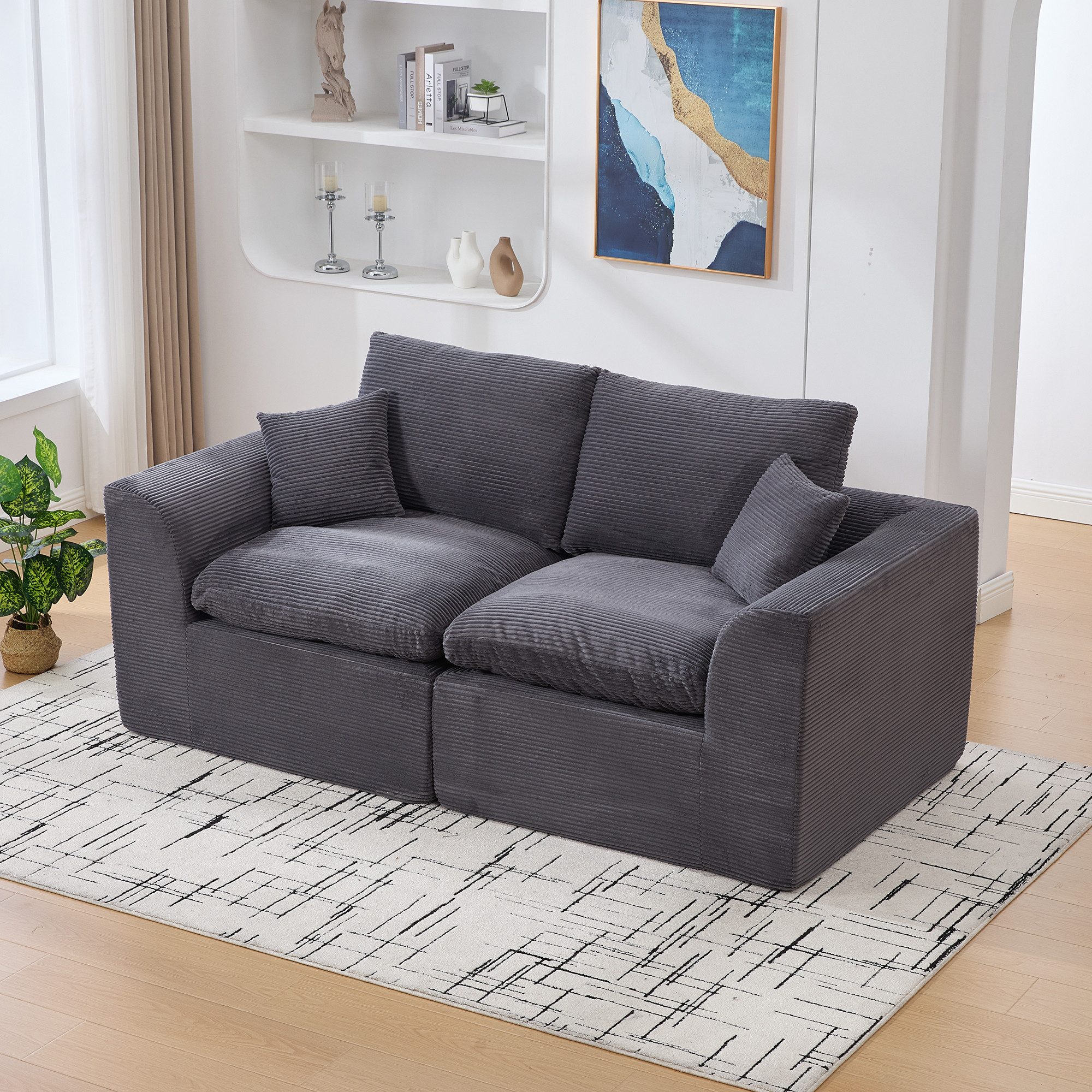 HAUSS SPOLE Loungesofa mit Kissen,Stoffsofa Polstermöbel mit Hochwertiger Stoff, 2 Teile