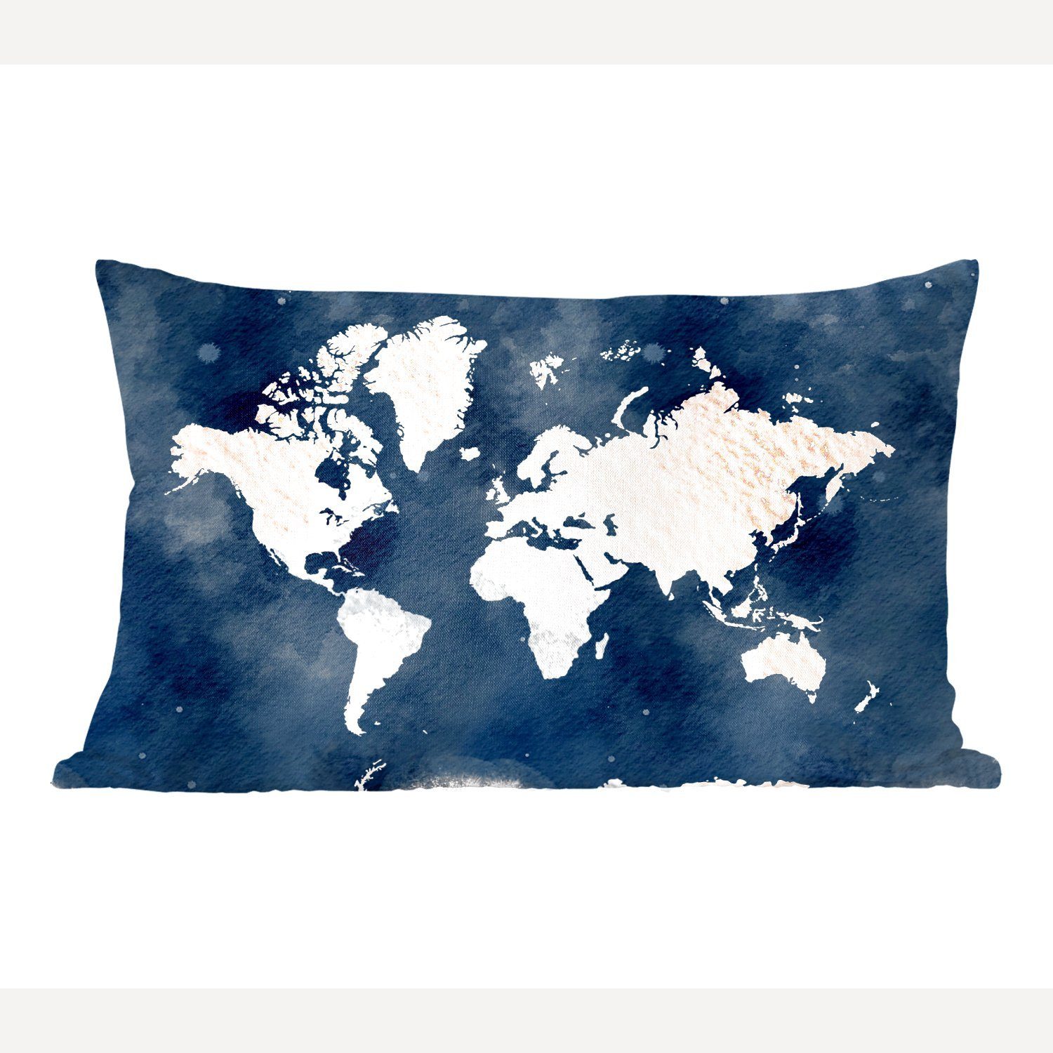 MuchoWow Dekokissen Weltkarte - Blau - Aquarell, Wohzimmer Dekoration, Zierkissen, Dekokissen mit Füllung, Schlafzimmer