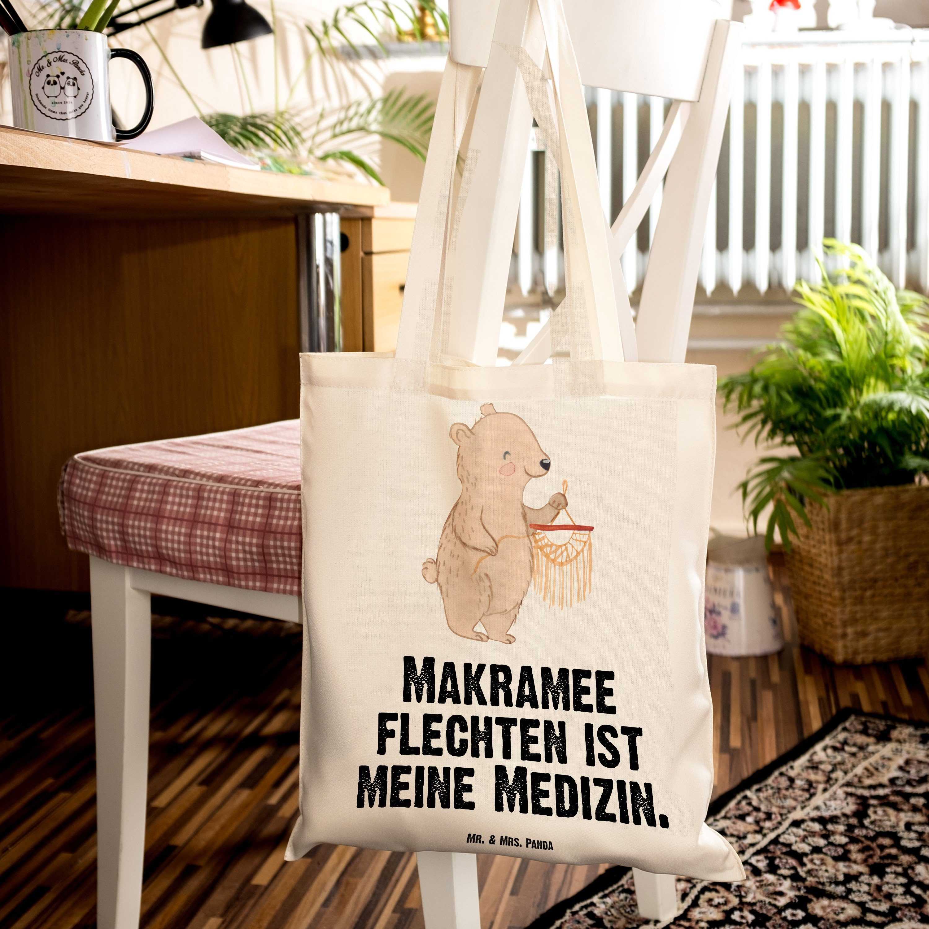 Panda Jutebeutel, Mrs. Makramee Tragetasche & - Bär Mr. (1-tlg) Geschenk, Sportart, - Medizin Transparent