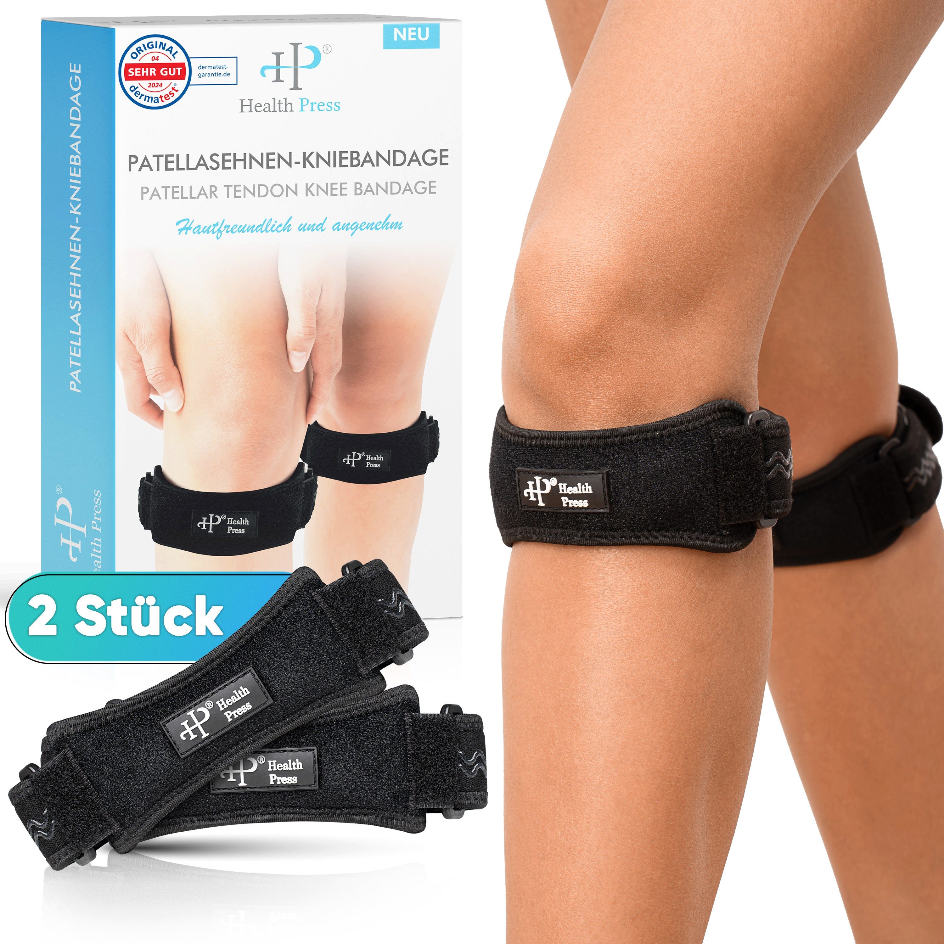 Health Press Kniebandage Patellasehnen-Kniebandage, Dermatologisch getestet