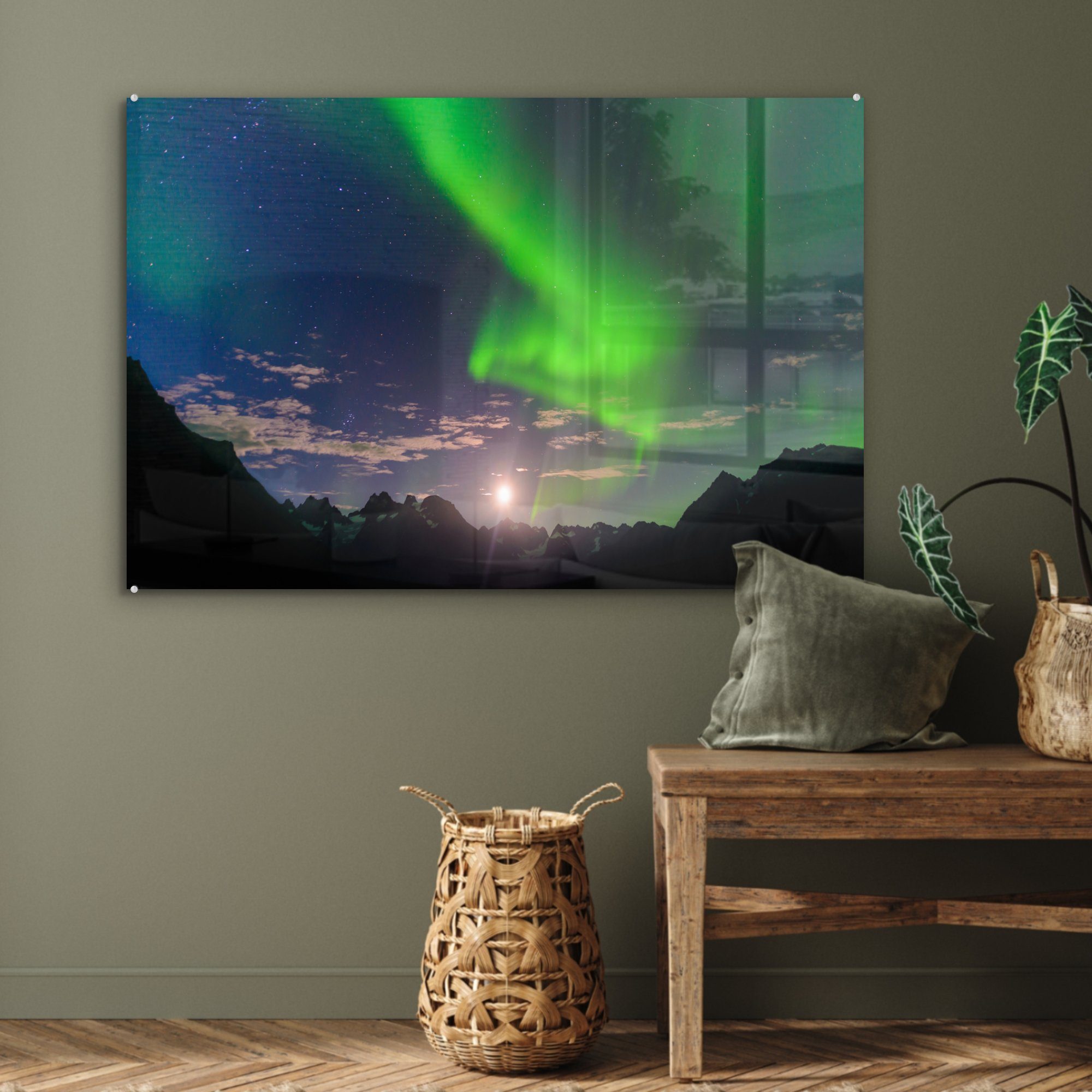 Natur, - Wohnzimmer Berge St), & Acrylglasbilder Nordlichter MuchoWow Schlafzimmer - - Acrylglasbild Horizont (1