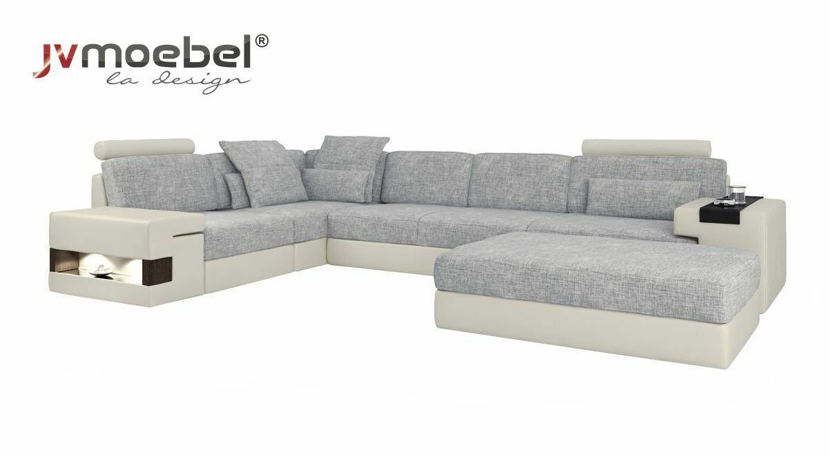 Holz Form Ecksofa Bereich Leder Hocker L Grau NEU JVmoebel moderne Sofas Ecksofa, Wohnzimmer