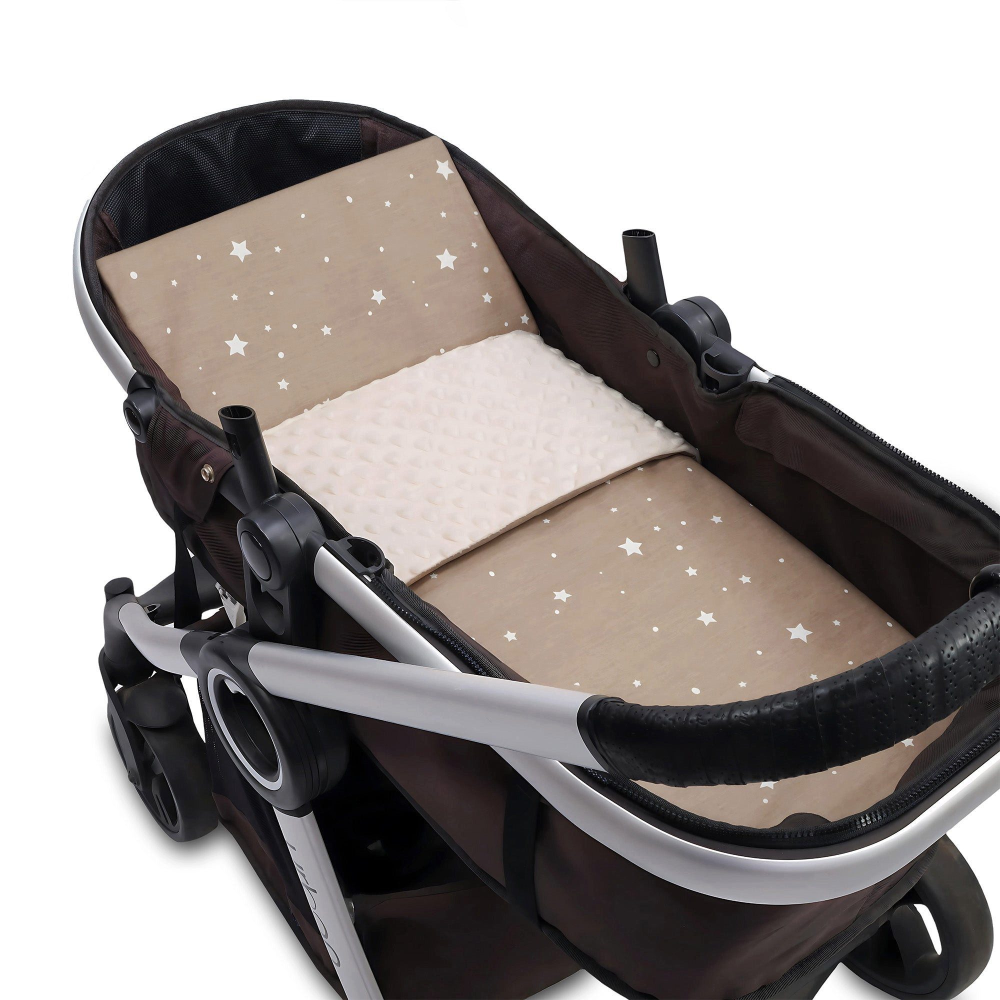 Kinderwagen-Sitzauflage Winter-Babydecken-Set: Decke 75x60 + Kissen 35x30 - Beige/Weiß Sterne