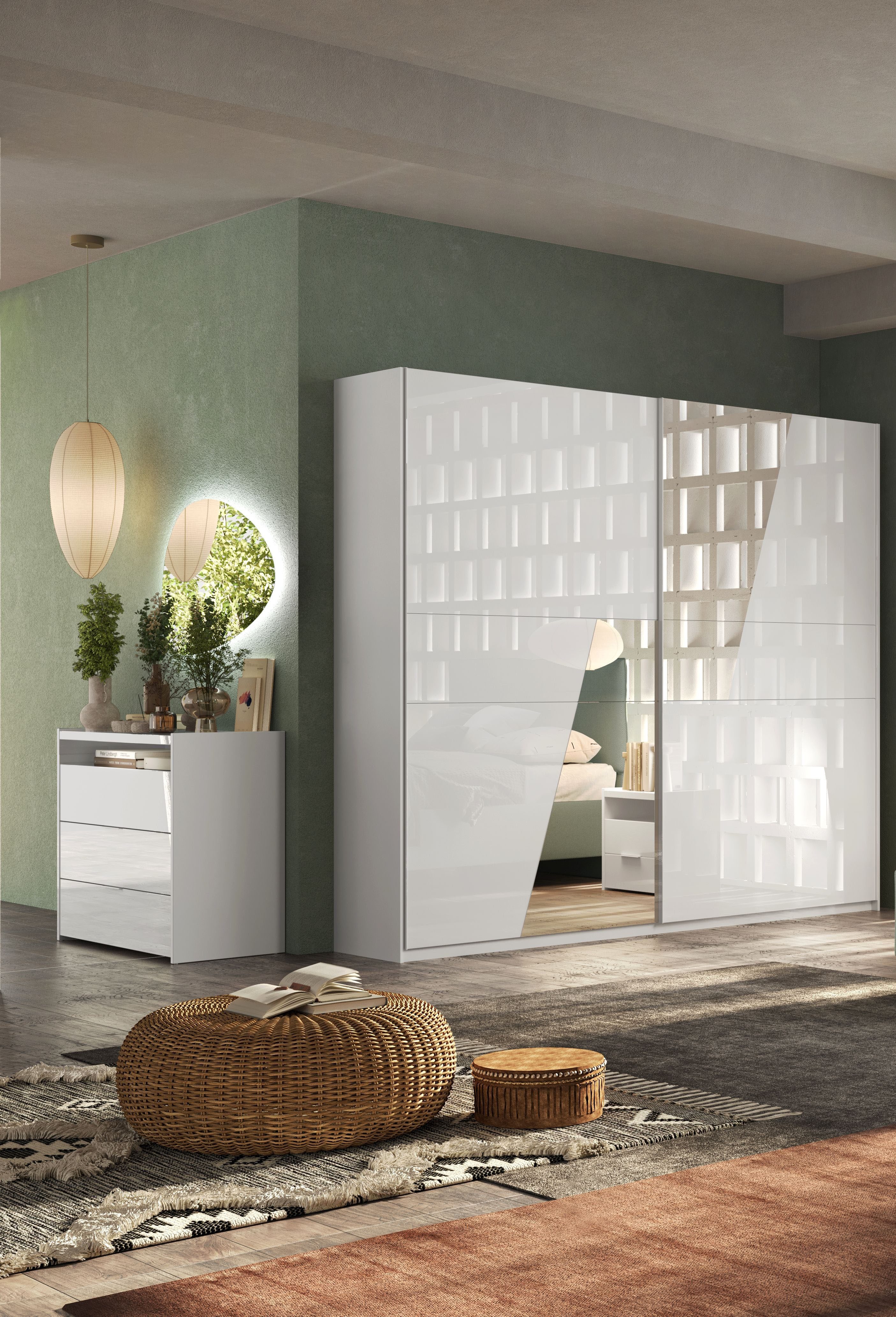 Home affaire Kommode Malmo, Schubkastenkommode B/T/H 111/50/95 cm, mit 3 Schubkästen, offene Ablage, Top 22 mm stark, Metallgriff, Weiss Hochglanz Lack