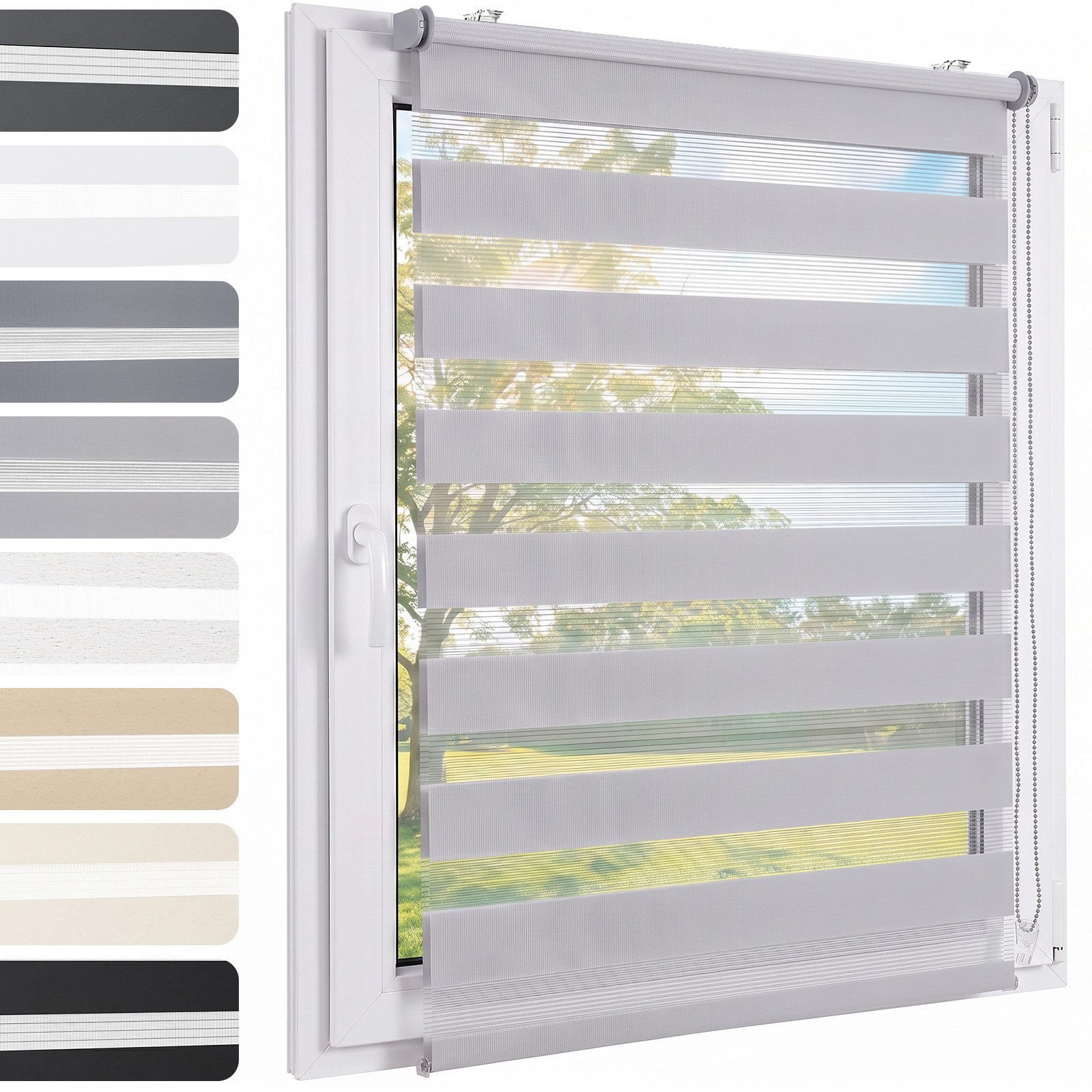 Doppelrollo Klemmfix ohne Bohre verdunkelnd Fensterrollo Seitenzugrollo Grau, Sekey, Klemmfix, für Fenster und Tür, freihängend mit Klemmträger, Seitenzugrollo