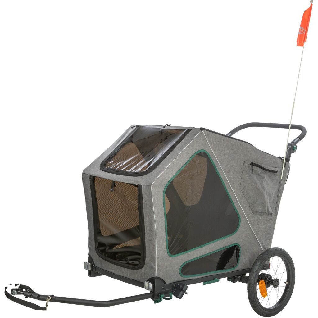 TRIXIE Fahrradhundeanhänger Fahrradanhänger für große Hunde, mit Federung - grau/salbei - 55,5 × 7