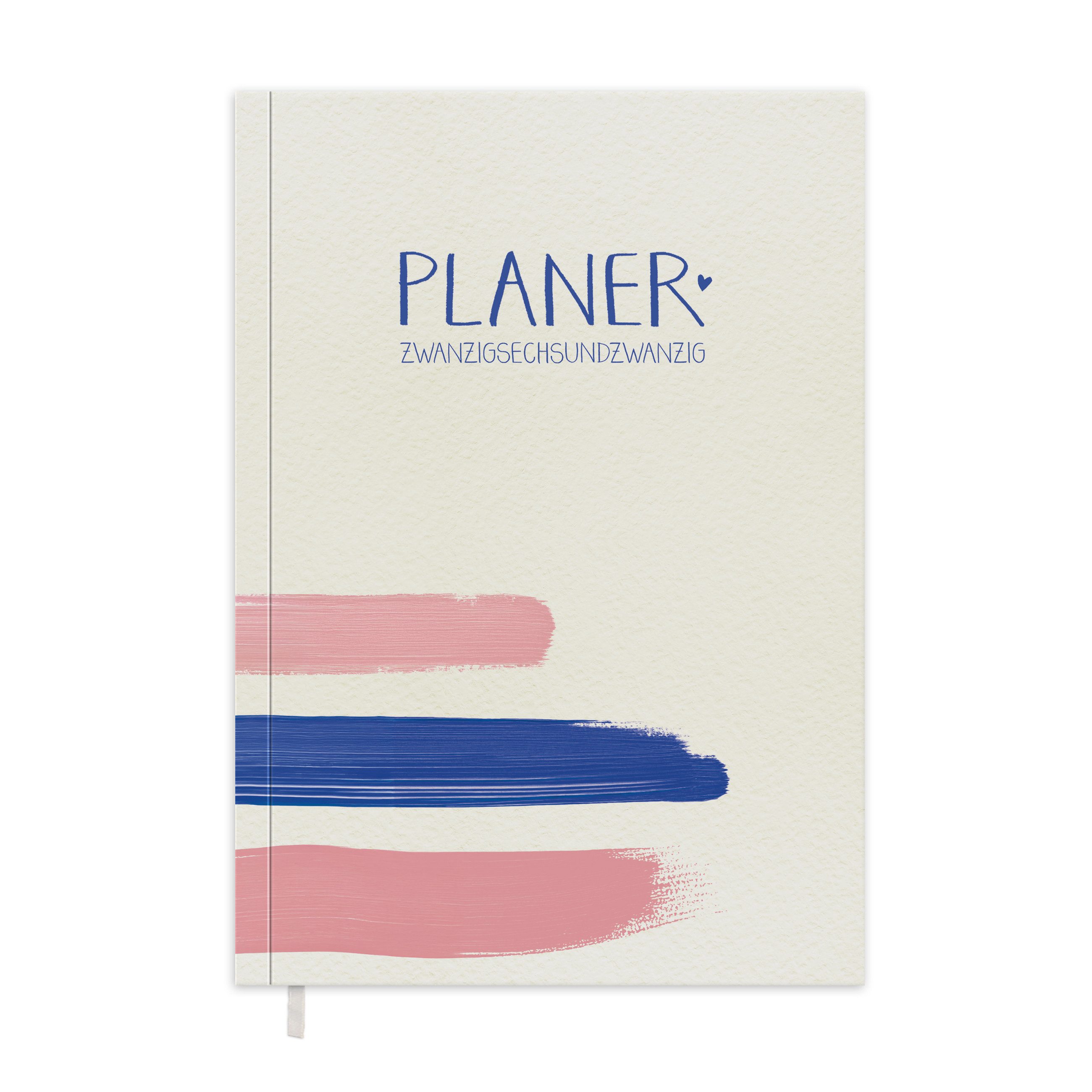 Eine der Guten Verlag Terminkalender Terminplaner 2026 - A5, rosa, weiß, blau, 1 Doppelseite / Woche, 152 S. FSC-Papier, Softcover, klimaneutral