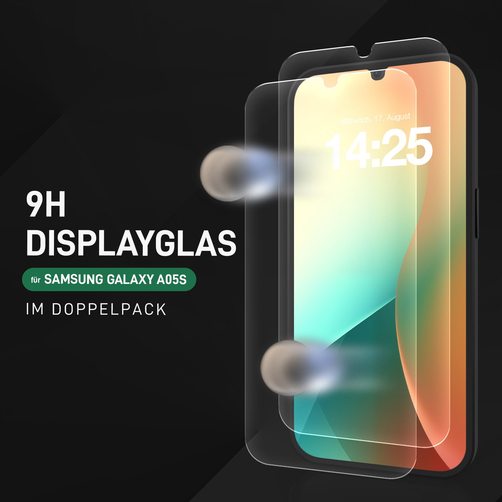 Tec-Expert Displayschutzglas 2X 9H Displayglas für Samsung Galaxy A05s für Samsung Galaxy A05s, Displayschutzfolie, 2 Stück, Displayschutz, Schutzglas, Bildschirmschutz, kratz- & stoßfest