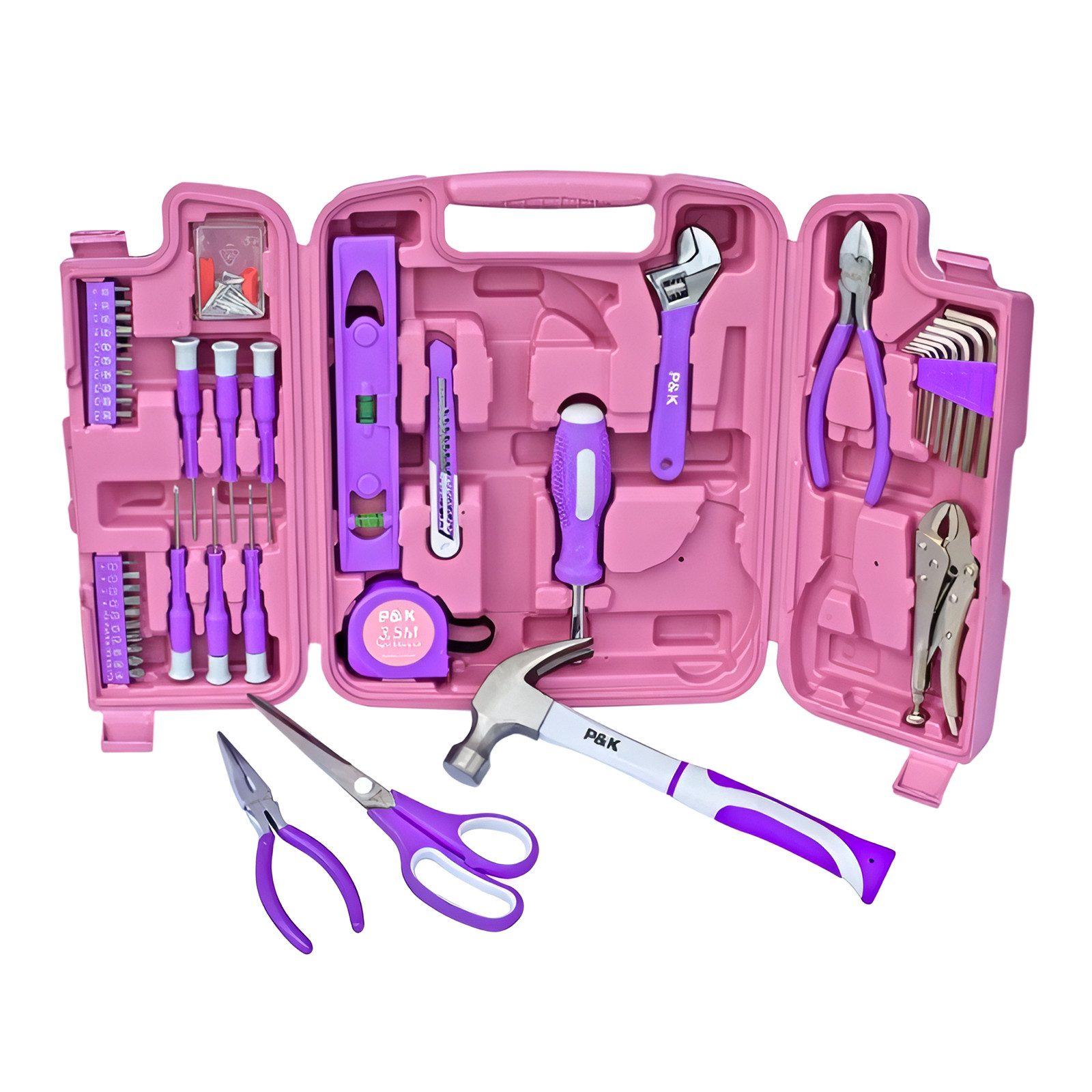 P & K Renovierungsset 75 Teiliges Werkzeugset Werkzeugkoffer in Pink-Lila, günstig online kaufen